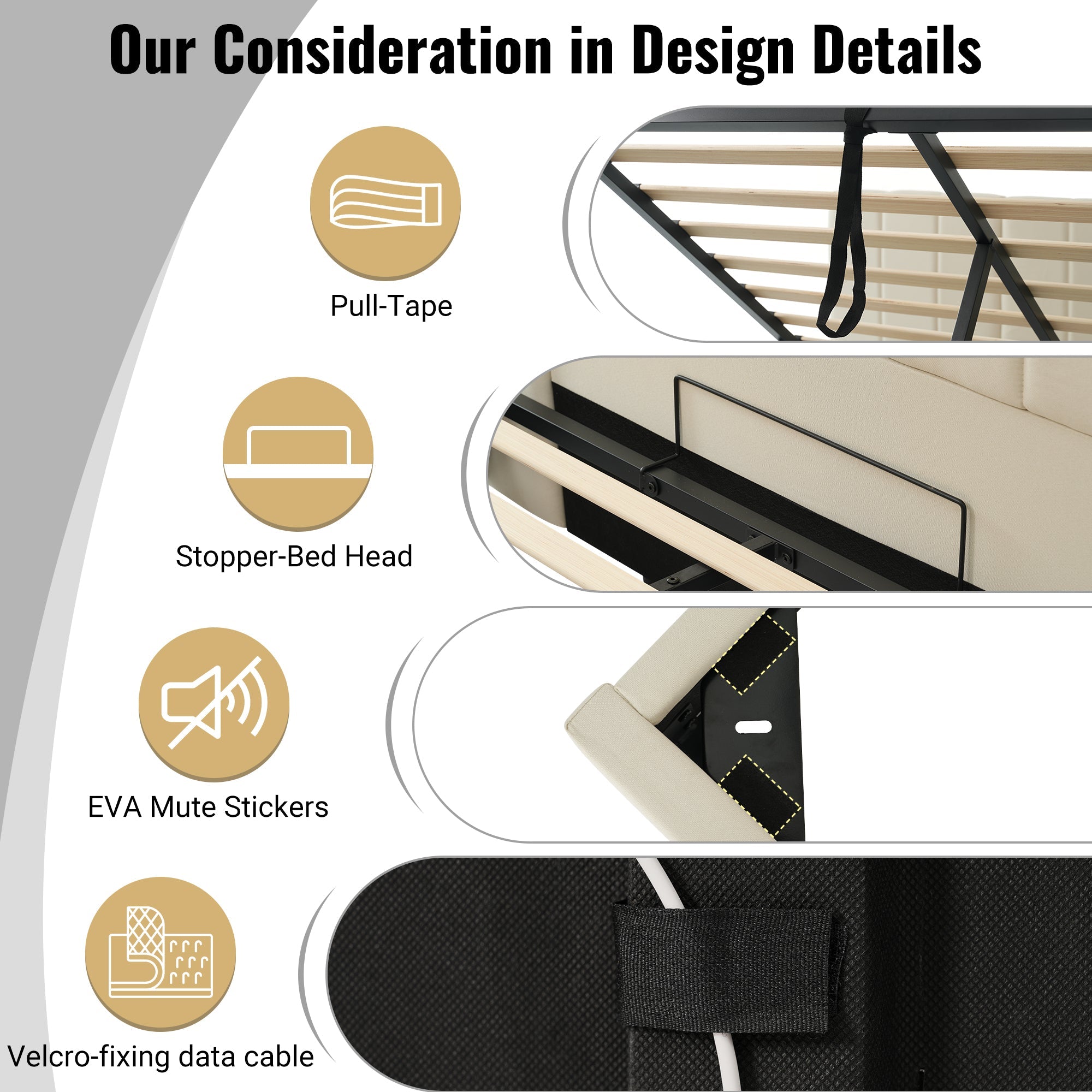 Logidon gestoffeerd bed 180x200 opbergruimte met LED USB oplaadfunctie beige
