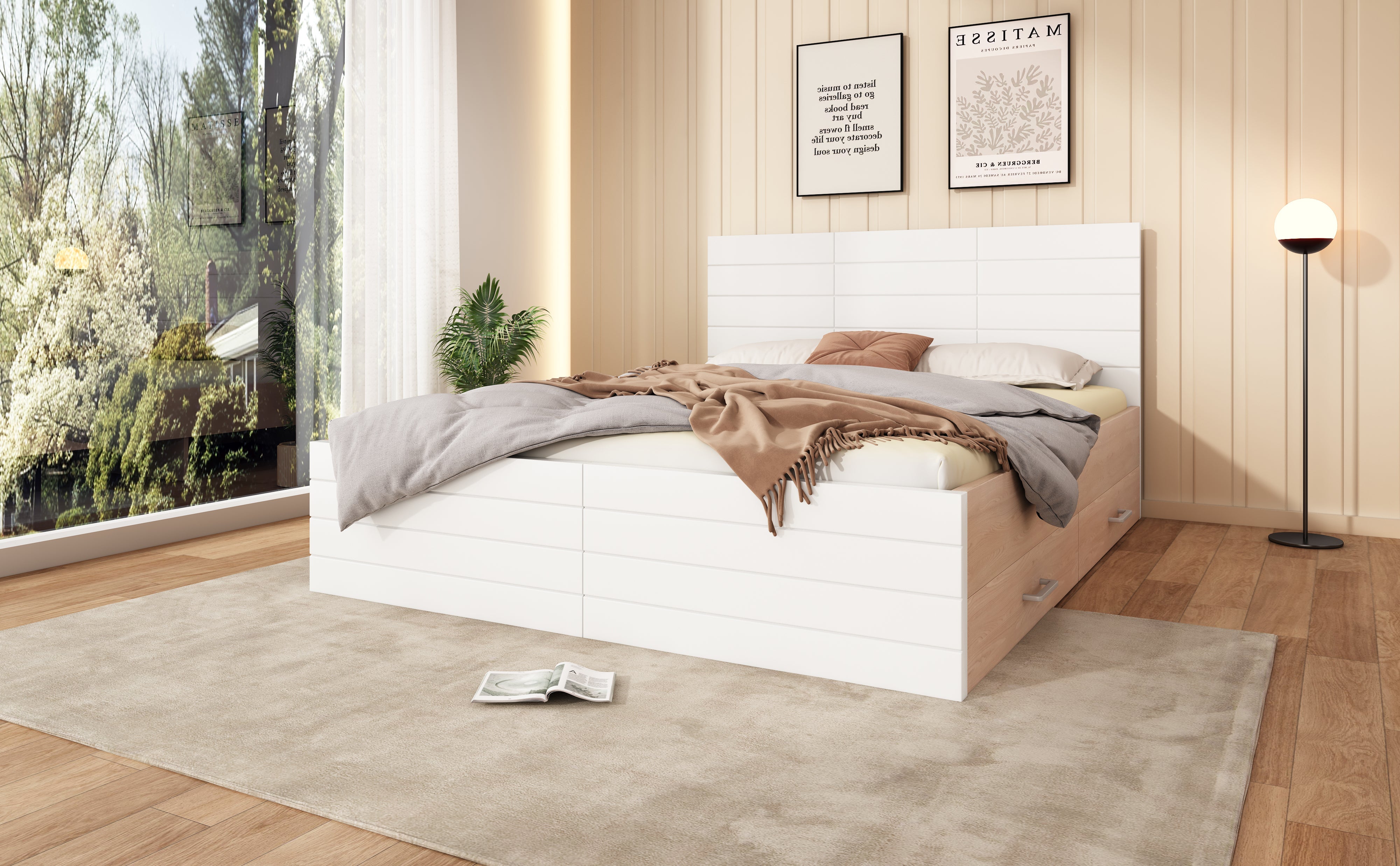 Logidon tweepersoonsbed 160x200 cm wit eiken met lattenbodem en 2 lades