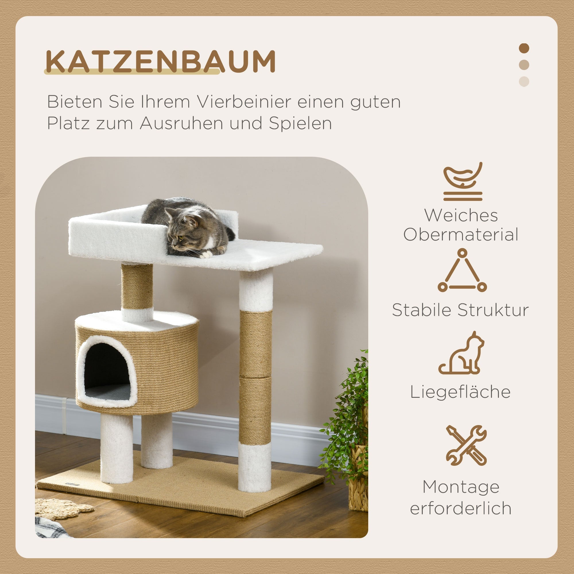 Logidon krabpaal 79 cm kattentoren grot ligvlak bruin wit