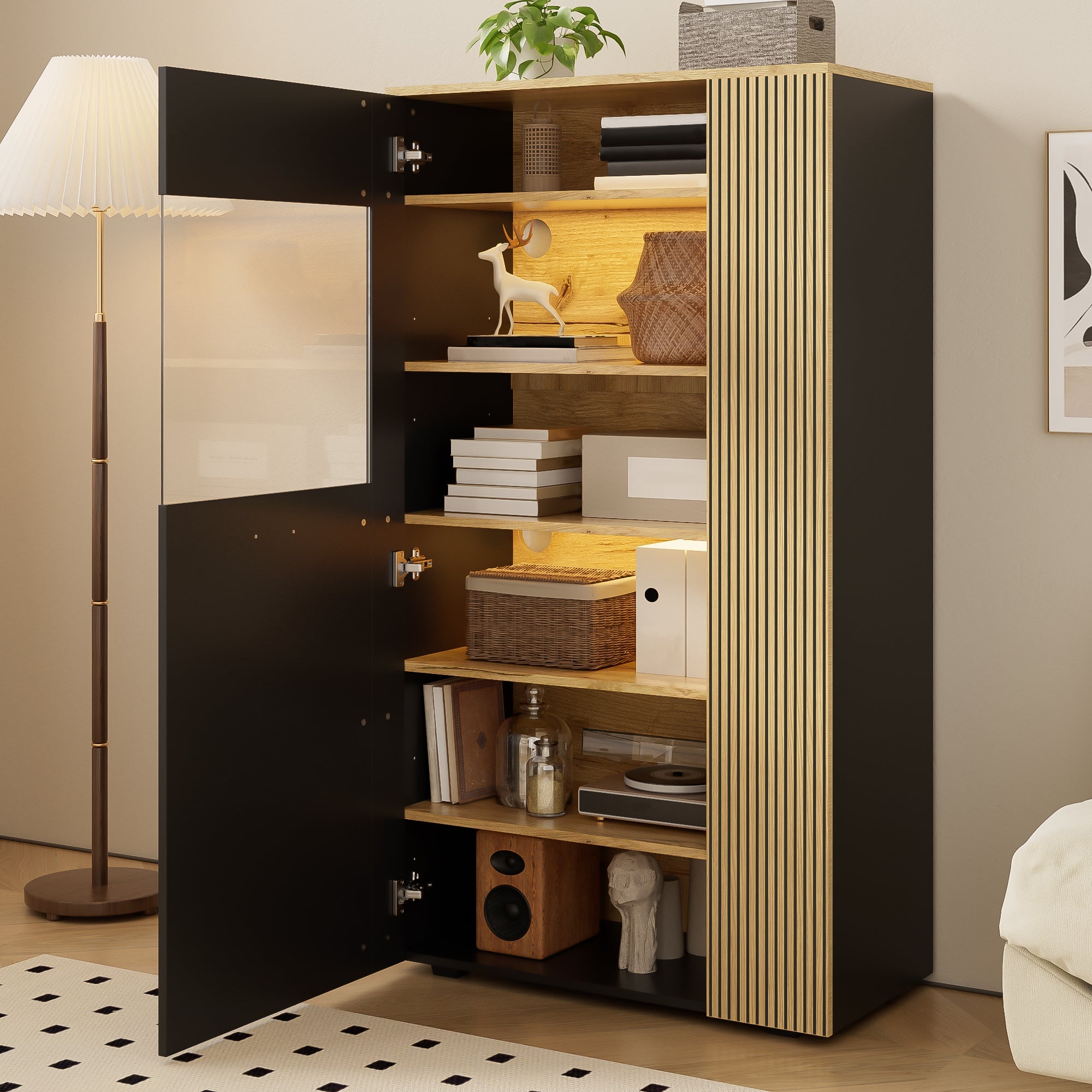 Logidon Moderne PB Opbergkast met LED 16 Kleuren Zwart