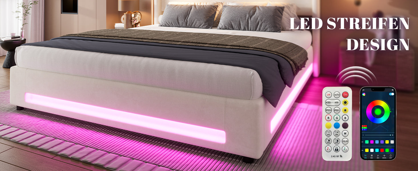 Logidon bedframe 160x200 cm beige fluweel met opbergruimte LED