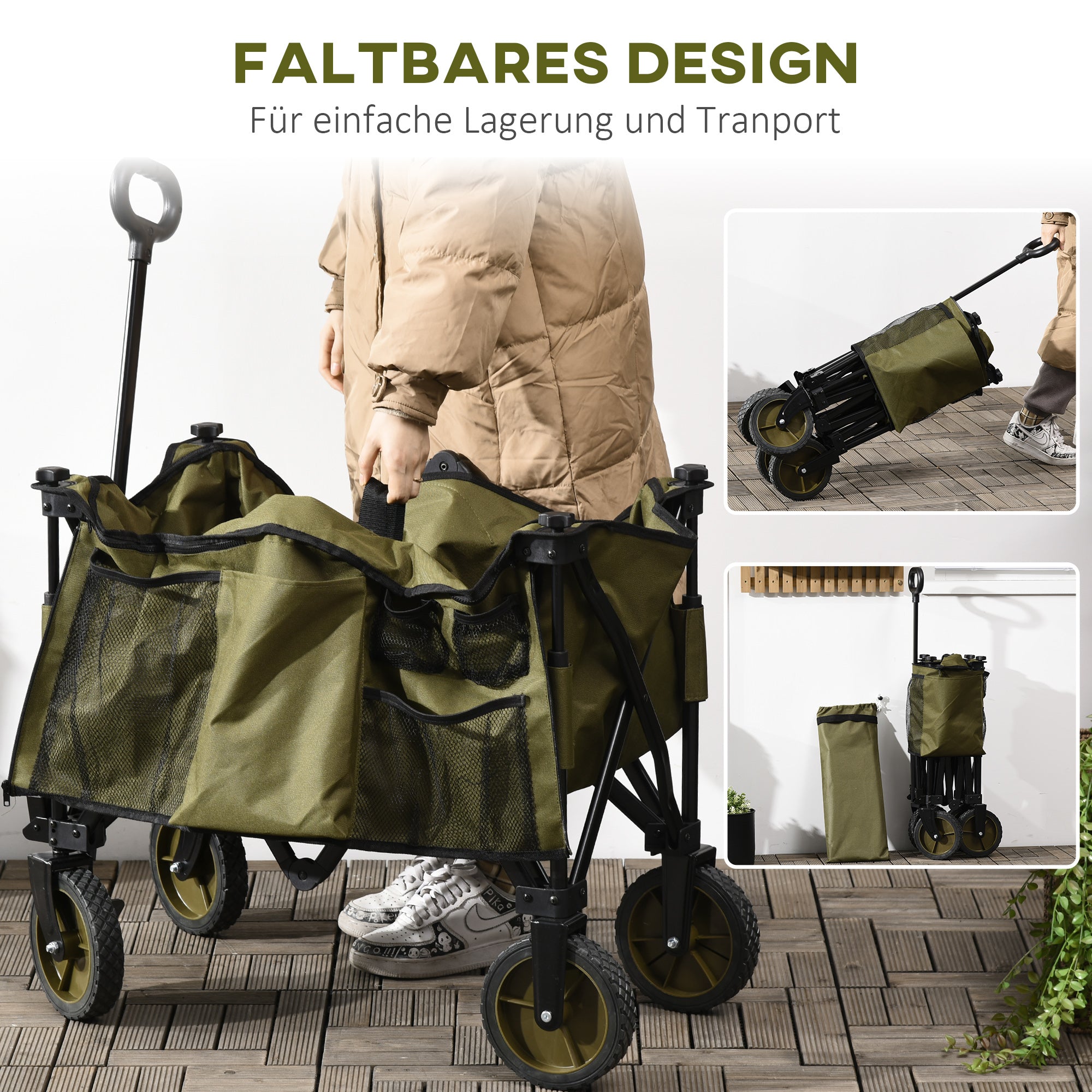 Logidon Strandtrolley Opvouwbaar met Dienblad en Zakken Groen