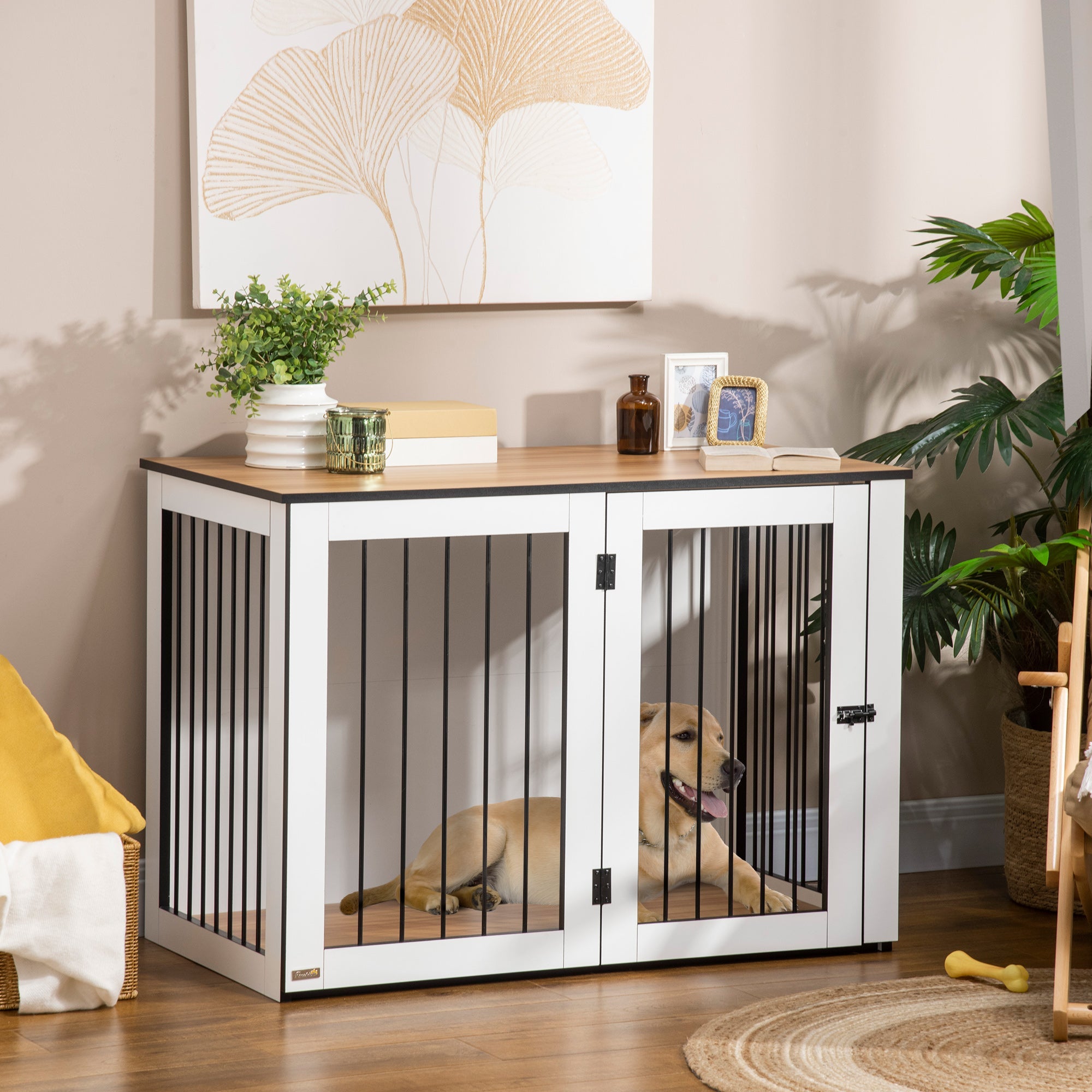 Logidon Hondenkooi met slot 106x60x76 cm Donker Walnoot Wit