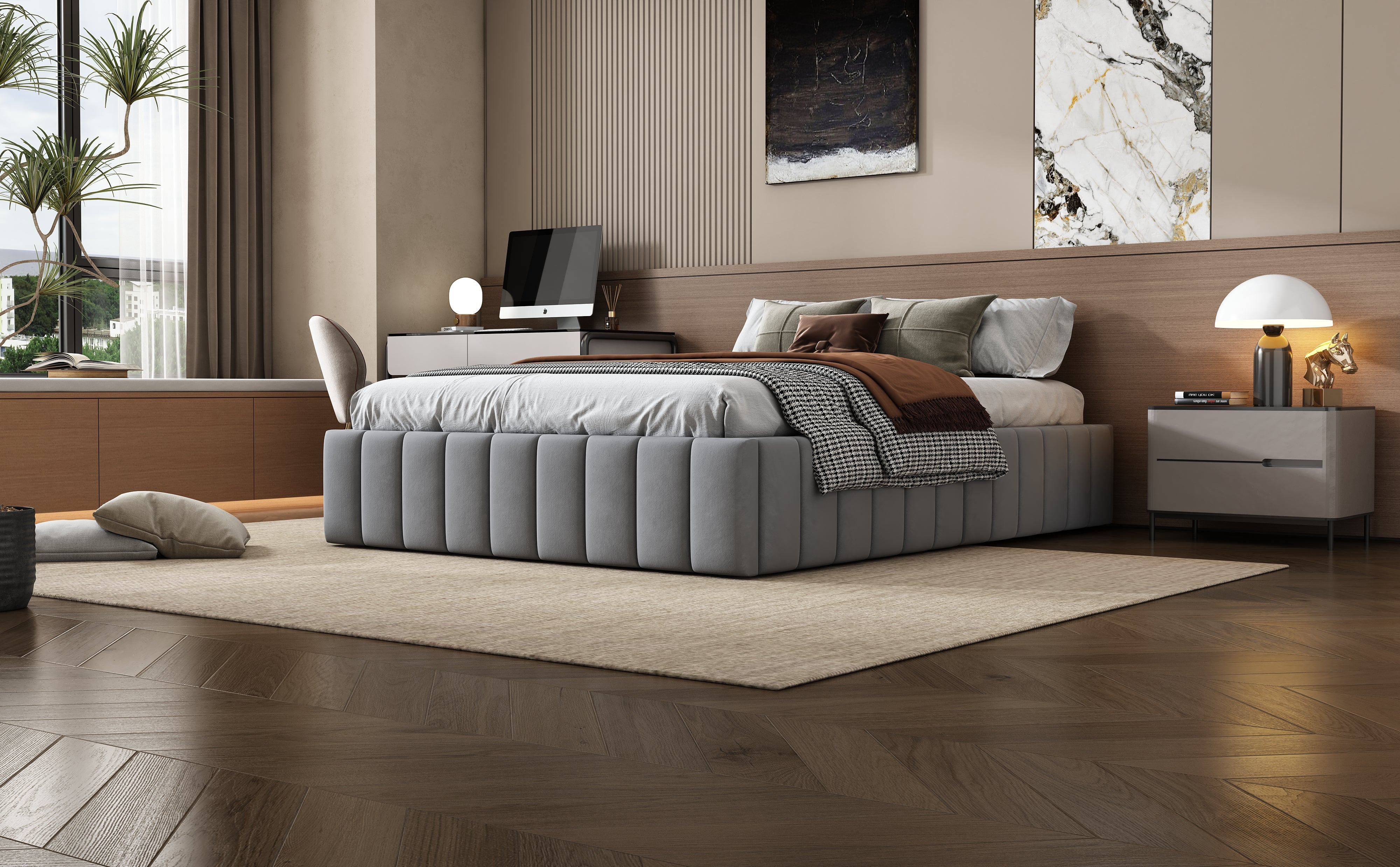 Logidon gestoffeerd bed 140 x 200 cm grijs met lattenbodem designbed