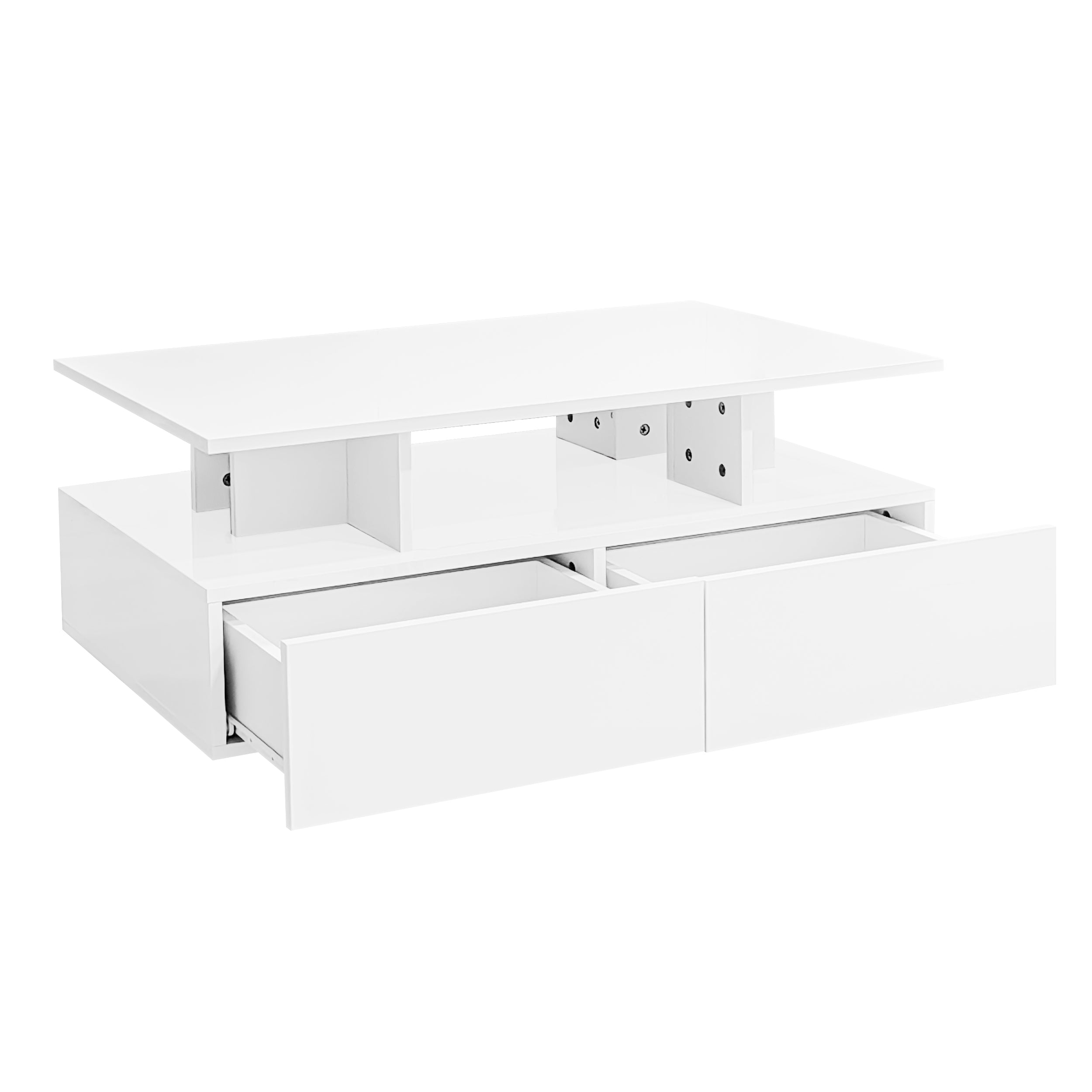 Logidon hoogglans salontafel LED, 2 lades, 90x55x41 cm wit