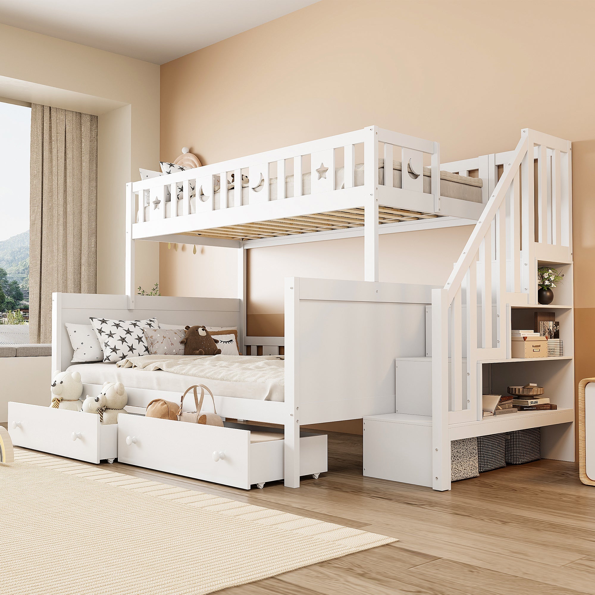 Logidon kinderstapelbed 90x200/140x200 wit met veiligheidstrap