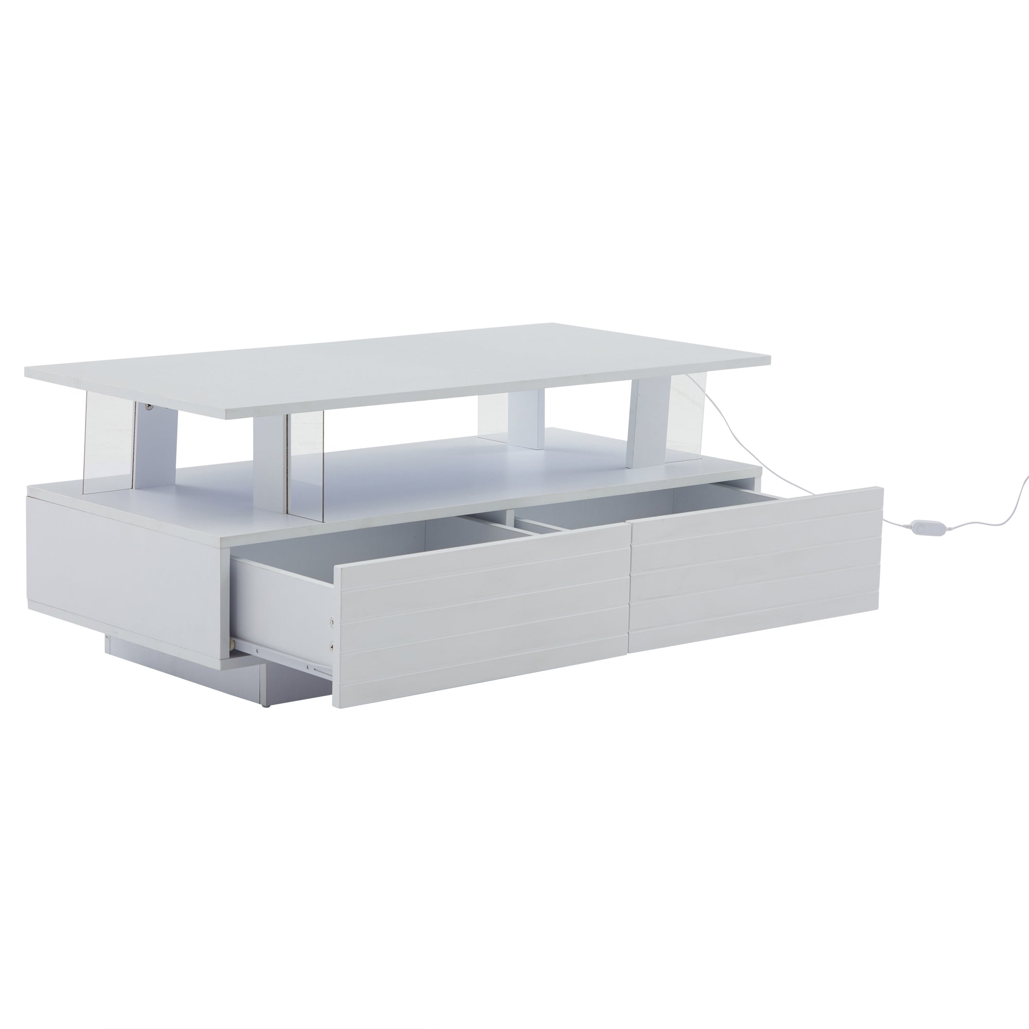 Logidon Witte LED Salontafel met Opbergruimte Bluetooth App Bediening 100x50x42 Cm