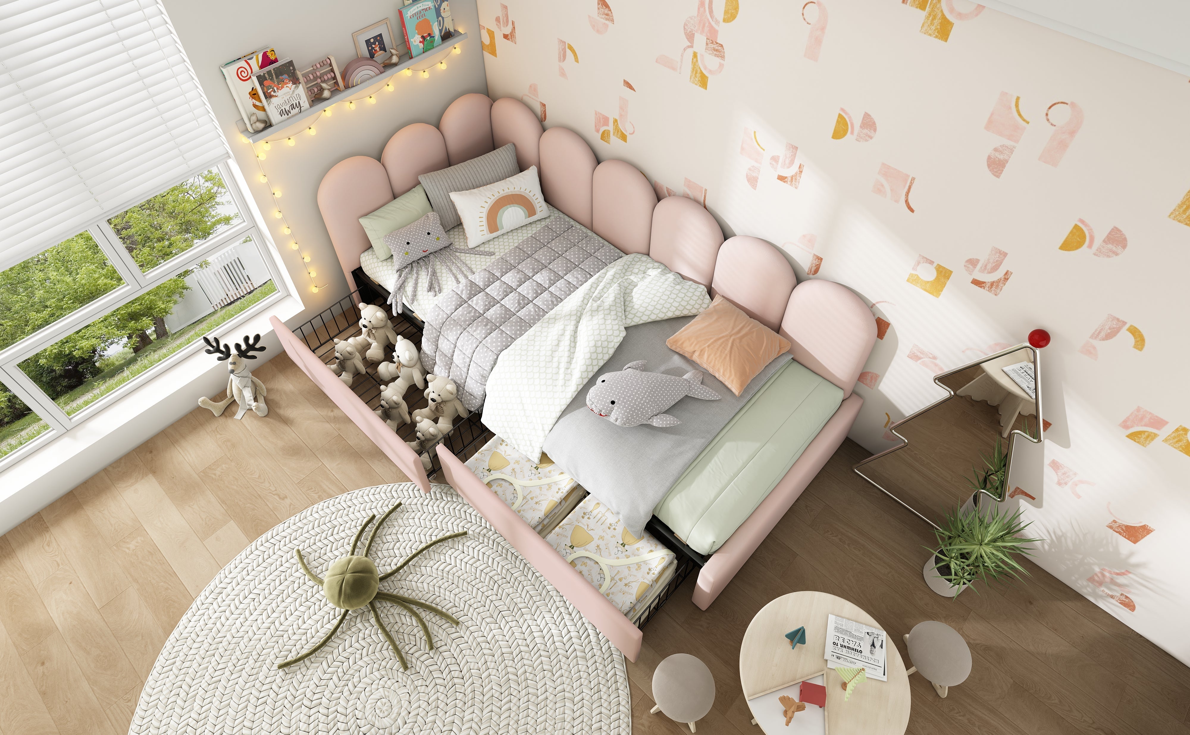 Logidon gestoffeerd bed 90x190 roze slaapbank met lades