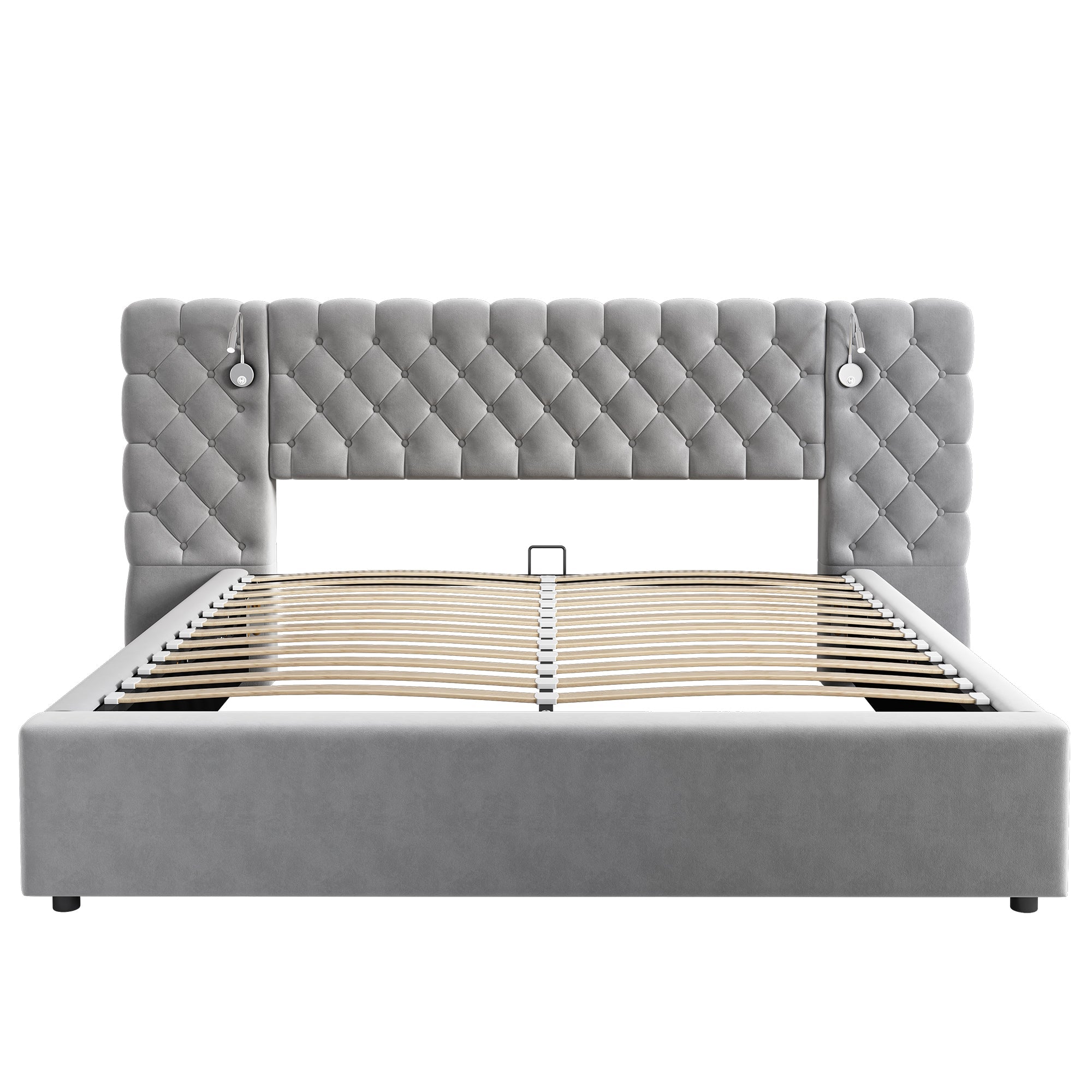 Logidon upholstered bed 180 x 200 cm with hydraulic storage space LED gray