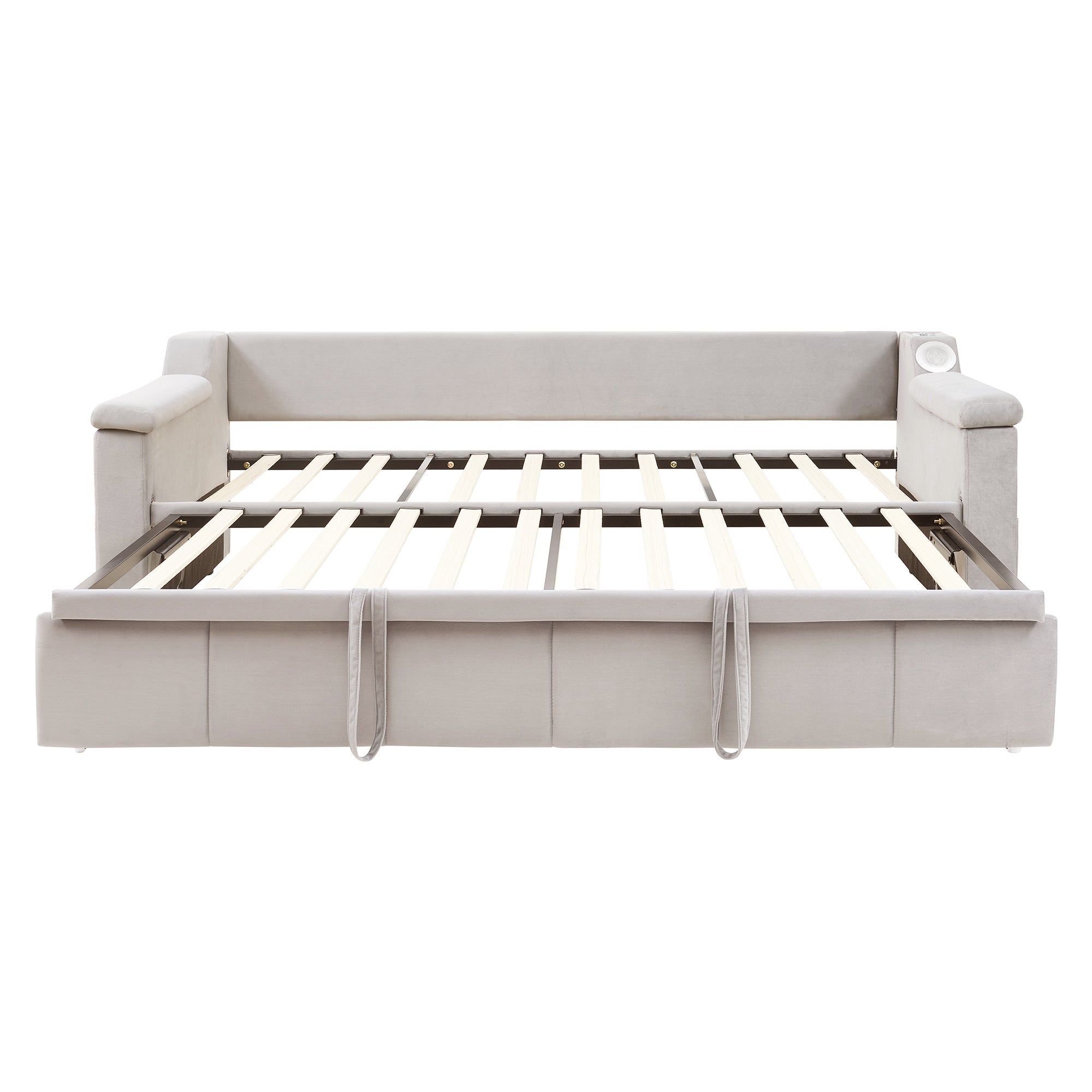 Logidon slaapbank gestoffeerd bed 90/180x190 beige fluweel Bluetooth