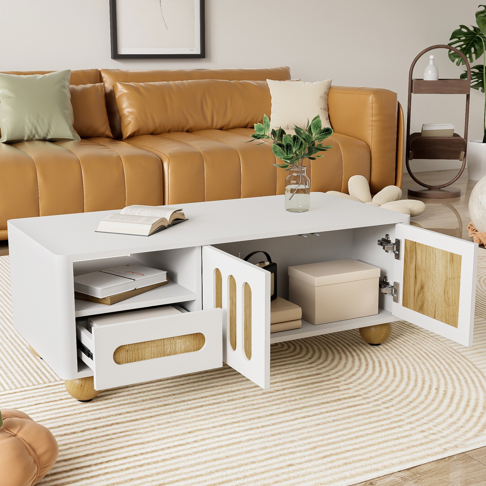 Logidon Moderne Salontafel 105x50x40 Cm Wit Houtlook LED Verlichting