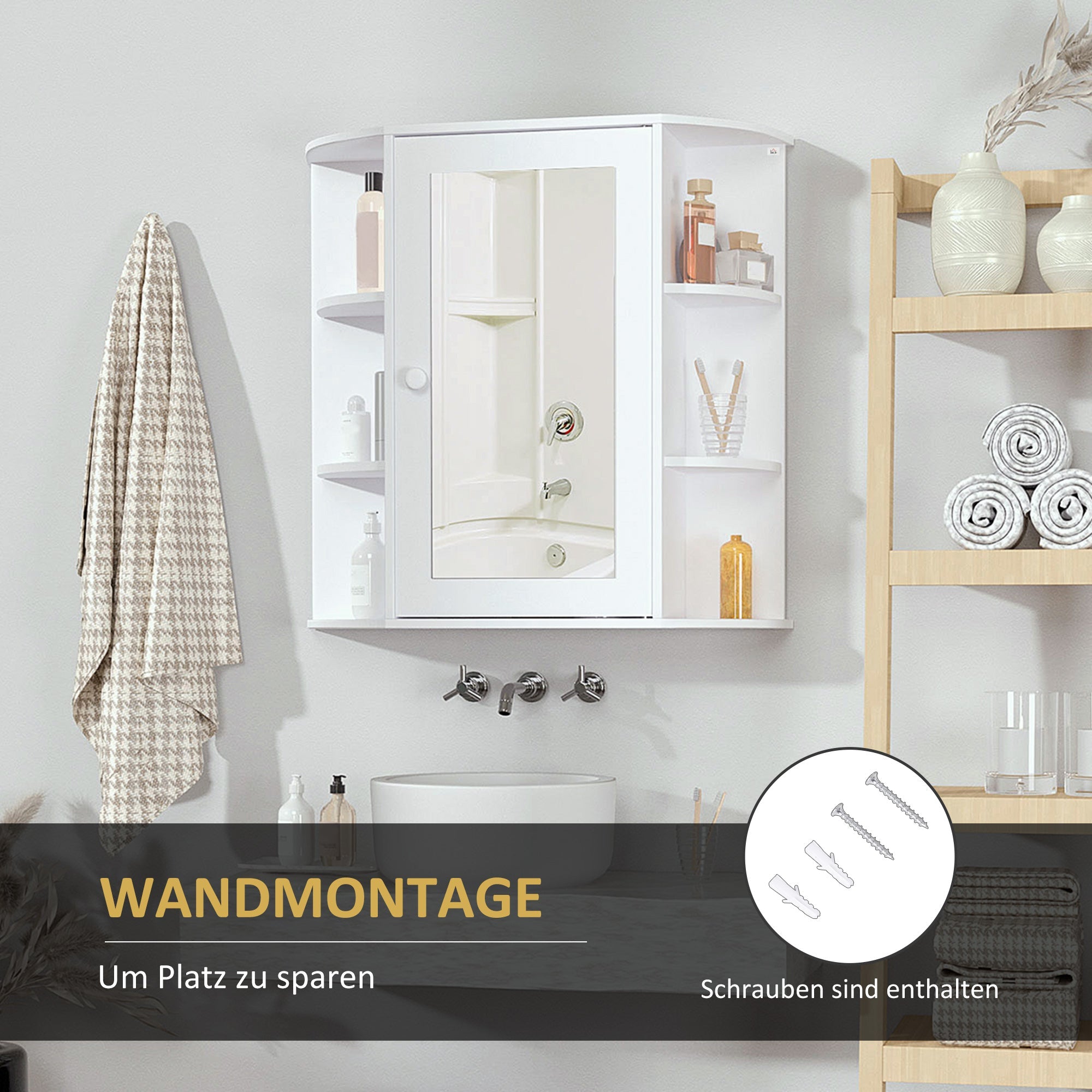 Logidon mirror cabinet bathroom mirror white 66x63 cm 8 compartments wall mounting