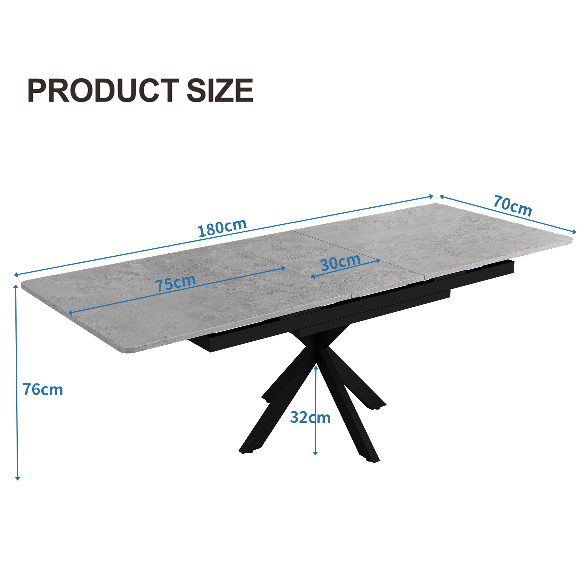 Logidon uitschuifbare eettafel 150/180x70x76 cm zwartgrijs