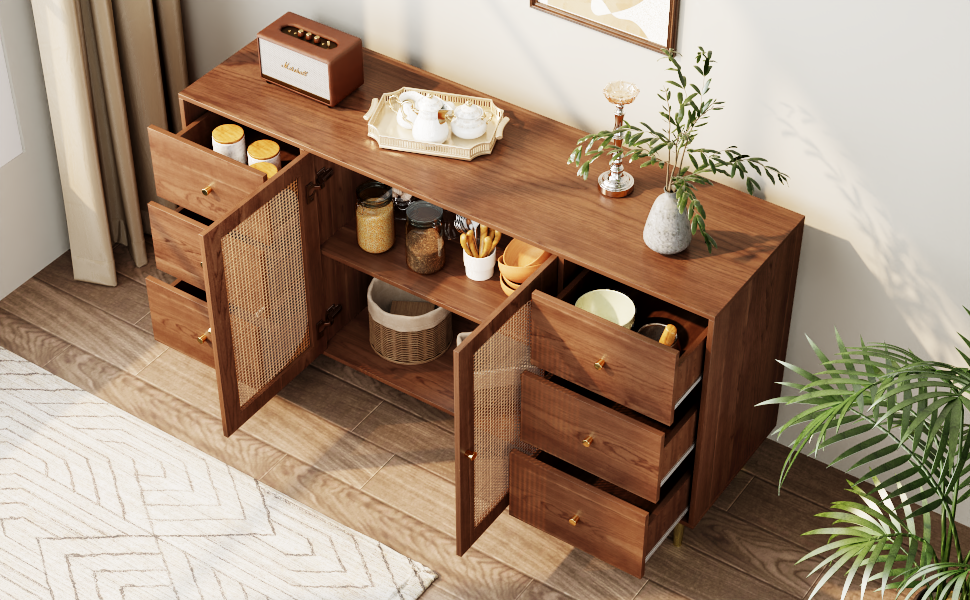 Logidon Rotan Dressoir Bruin 160x40x90 cm met Lade