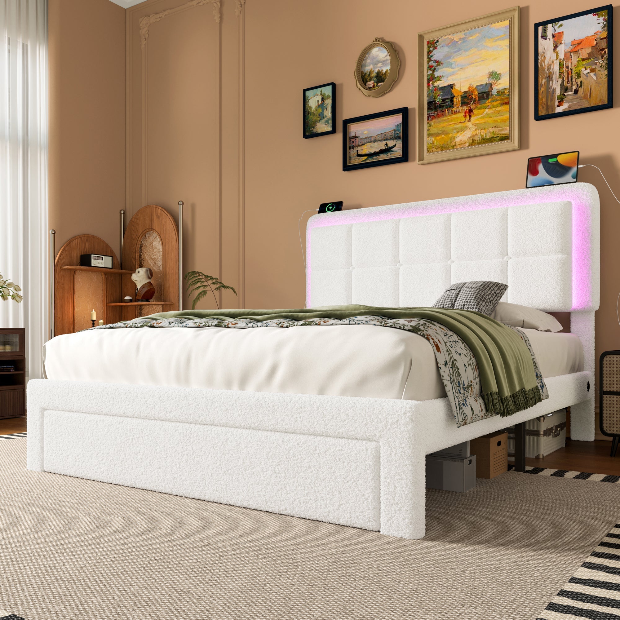 Logidon bedframe wit teddy fluweel 140x200 verstelbaar hoofdeinde