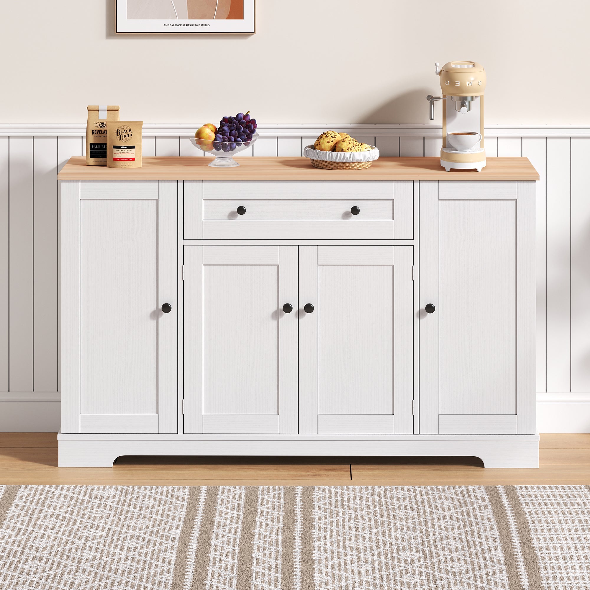 Logidon keukenbuffet 138 cm witte multifunctionele ladedeuren