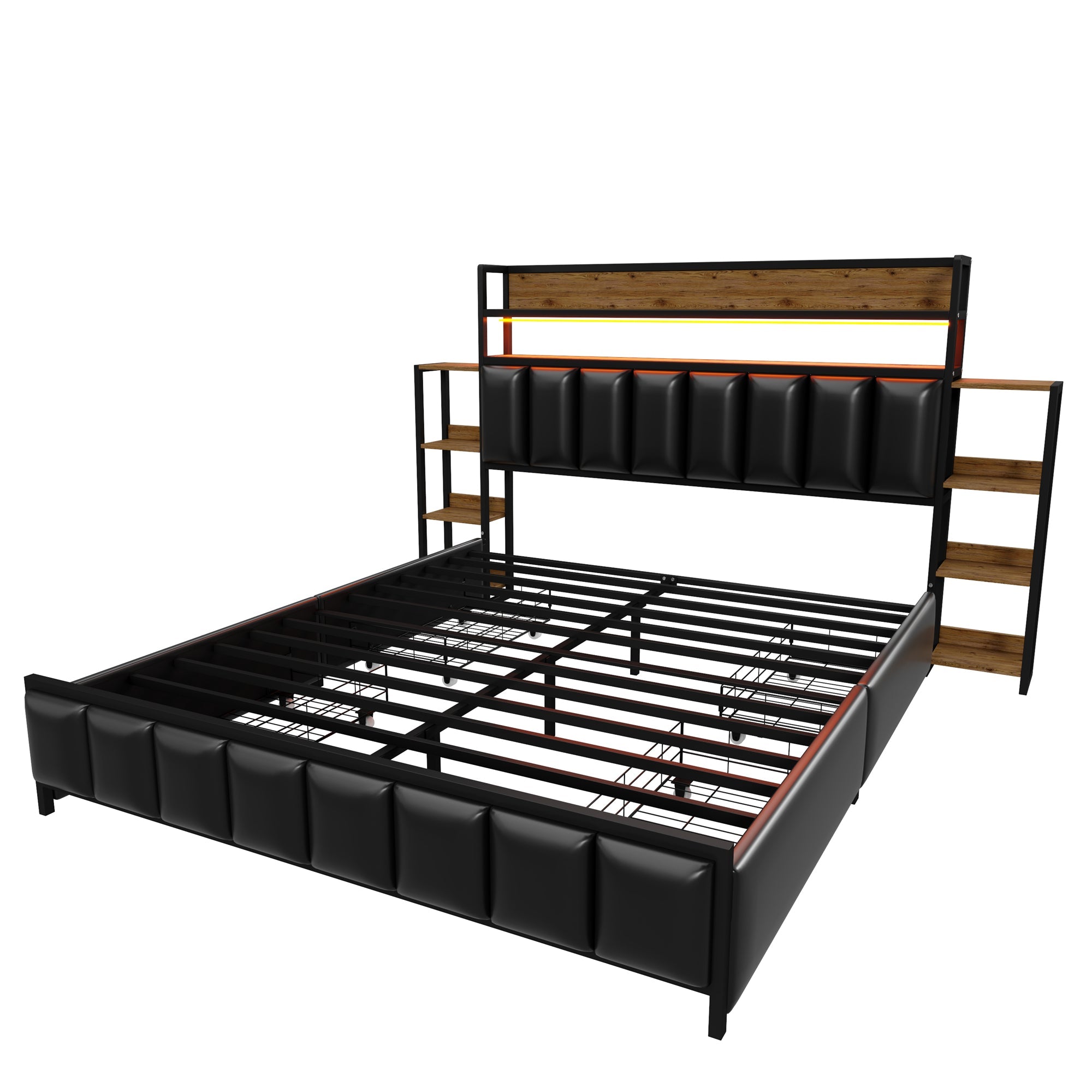 Logidon upholstered bed 160x200 cm with LED lighting storage space black
