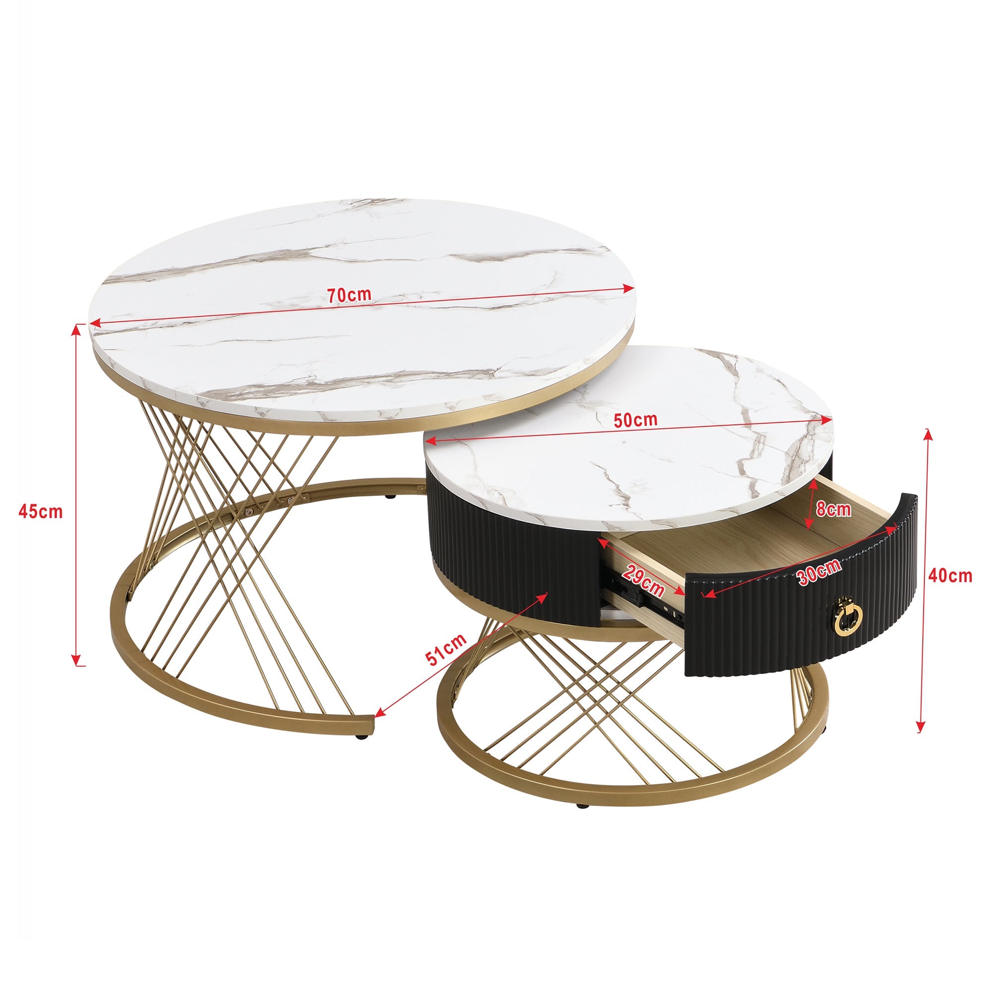 Logidon elegante modulaire salontafelset marmerlook witgoud decor set van 2