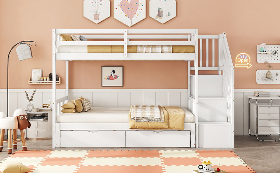 Logidon stapelbed 90x200 wit met uitschuifbaar bed 2 lades