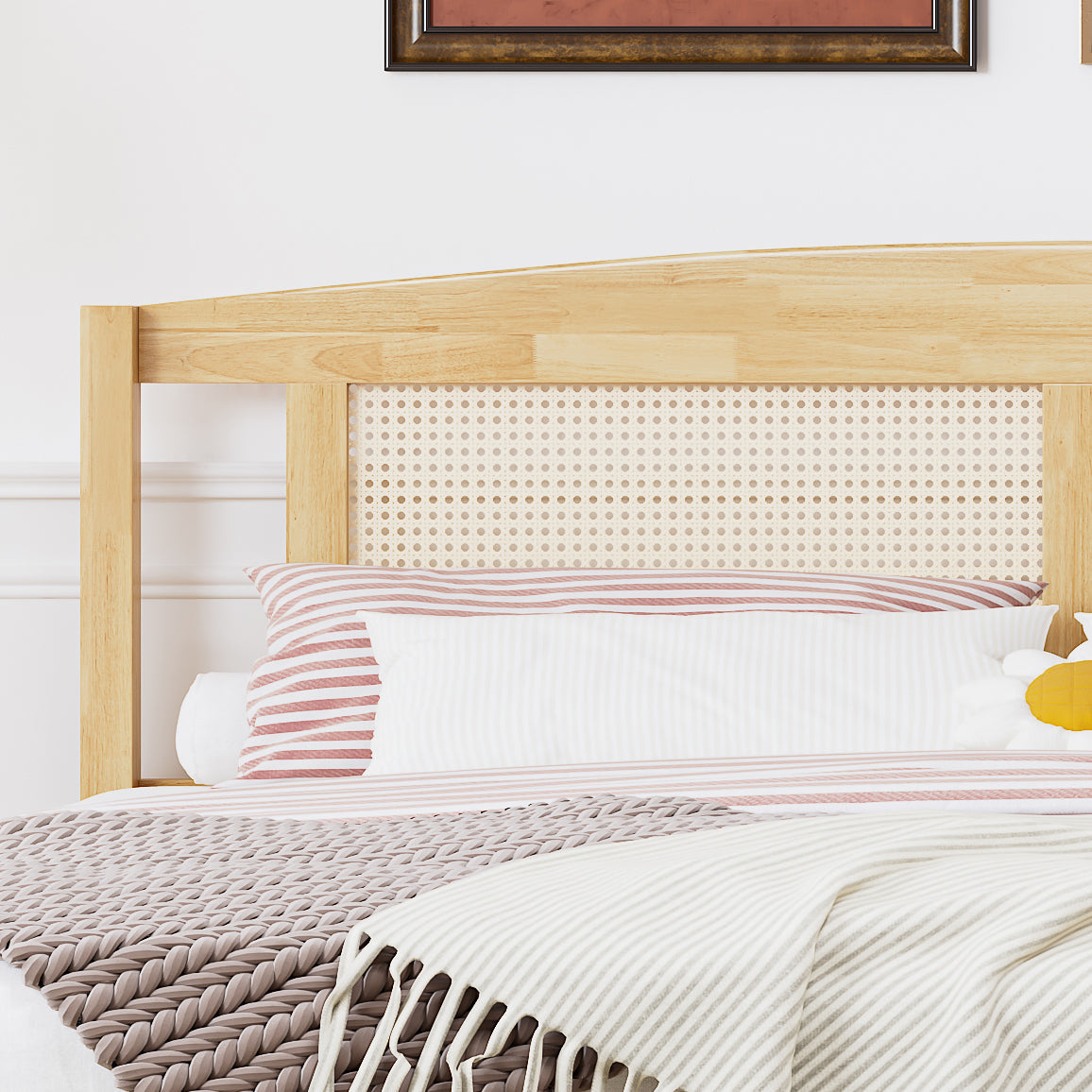 Logidon double bed 160x200 cm wood with natural rattan 15 slats