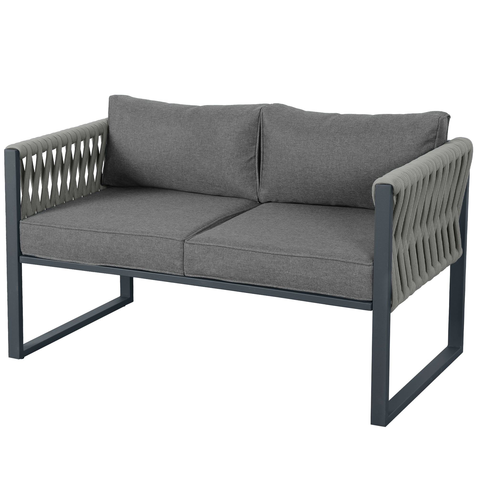 Logidon Tuinloungeset Grijs Touw met Gegalvaniseerd Ijzeren Frame Set van 4