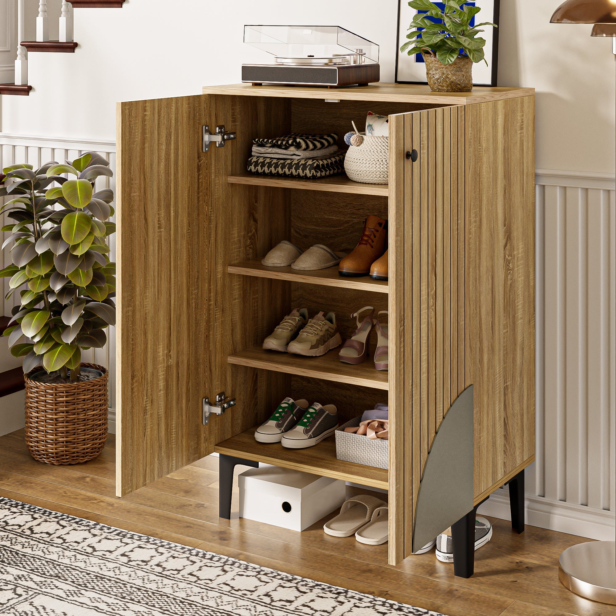 Logidon moderne schoenenkast van natuurlijk hout, ruimtebesparende organizer