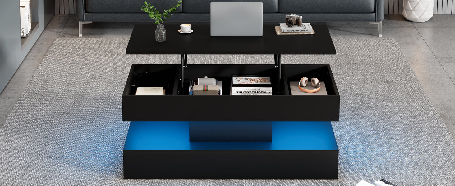 Logidon LED Salontafel met verborgen opbergruimte 100x50 cm Zwart