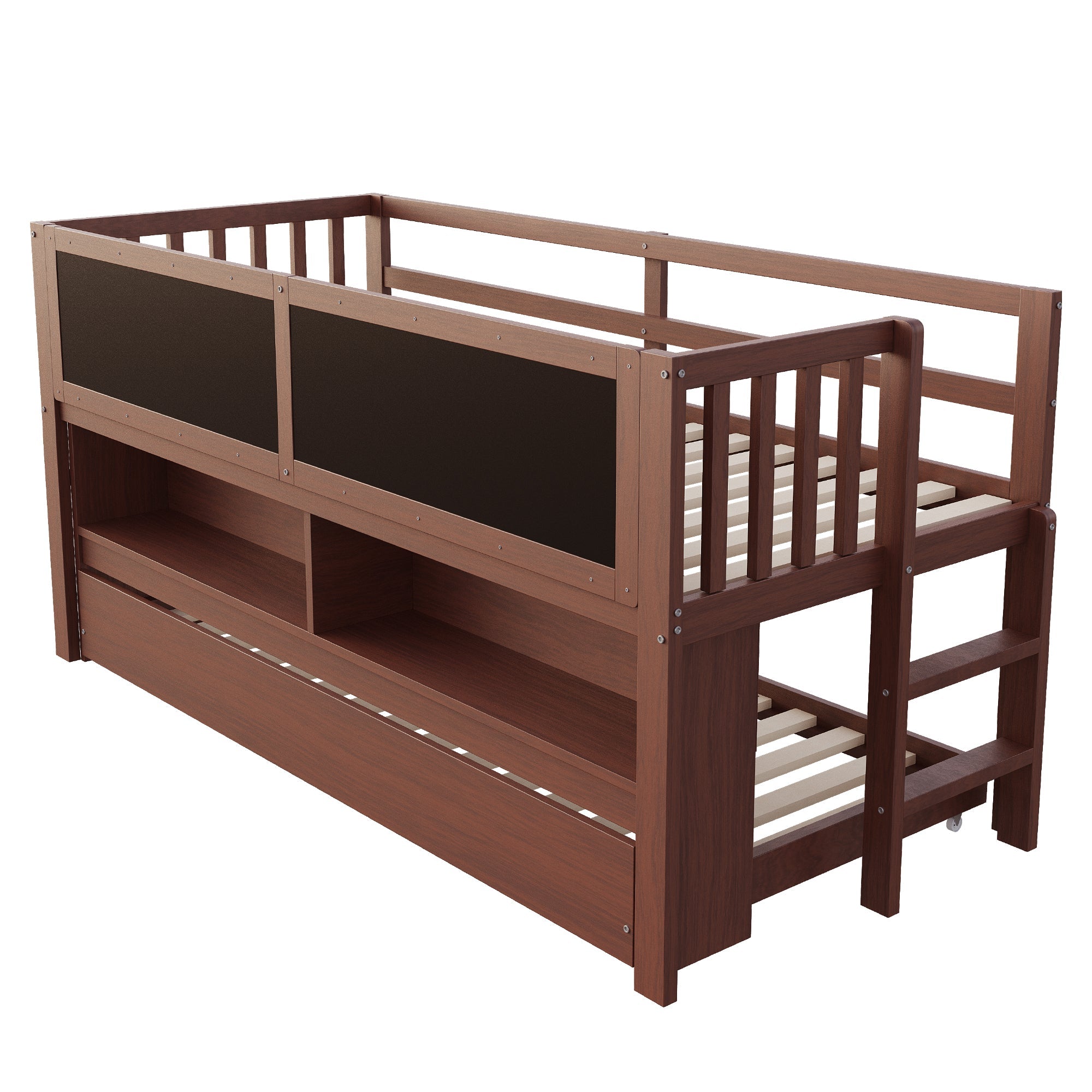 Logidon House Bed 90x200 Bruin Uitschuifbare onderbed-klimladder