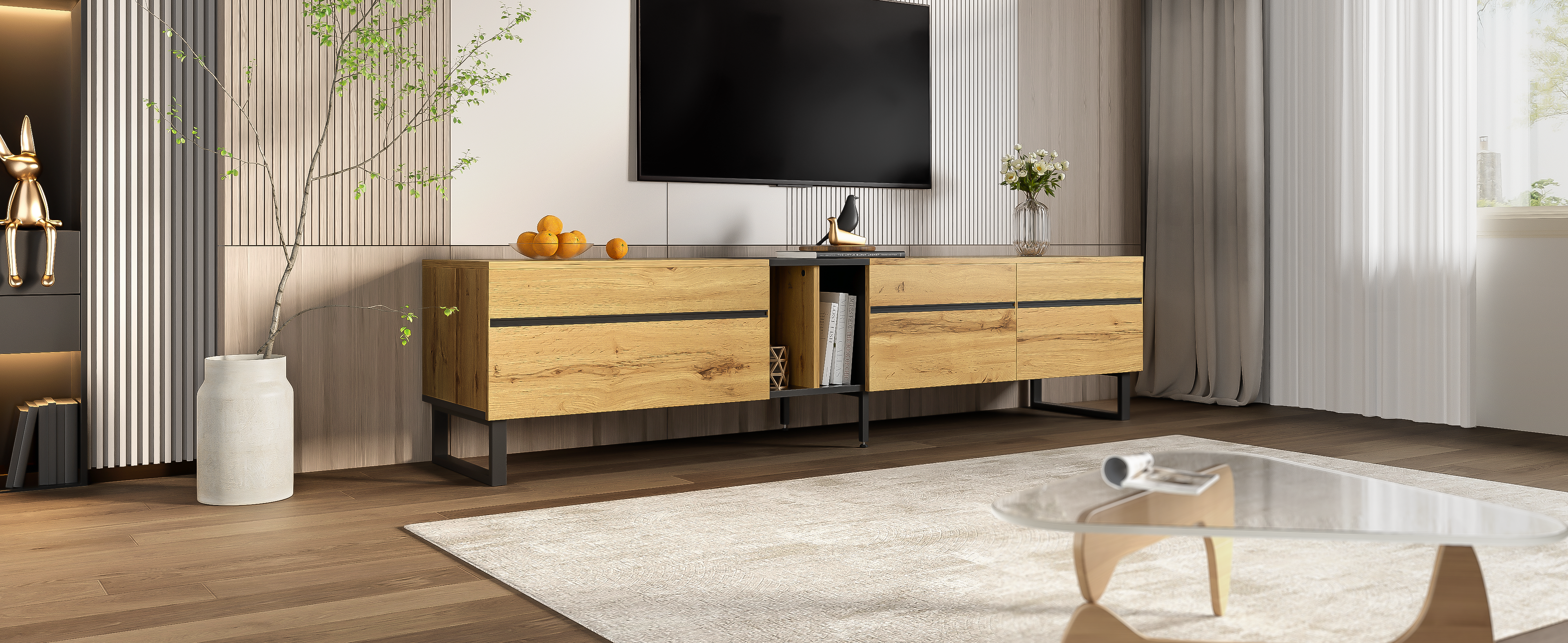Logidon Modern TV-lowboard 180 cm Bruin met inklapbaar vak Open vakken