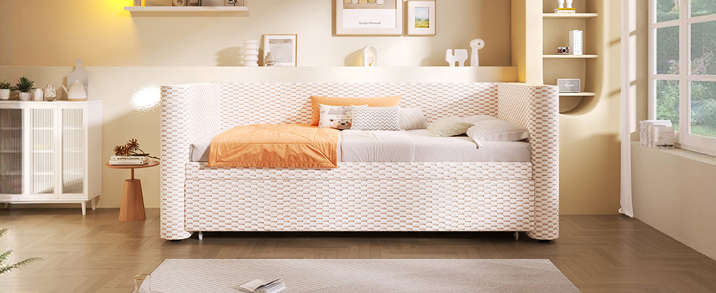 Logidon dagbed slaapbank beige fluweel 90x200/180x200 LED