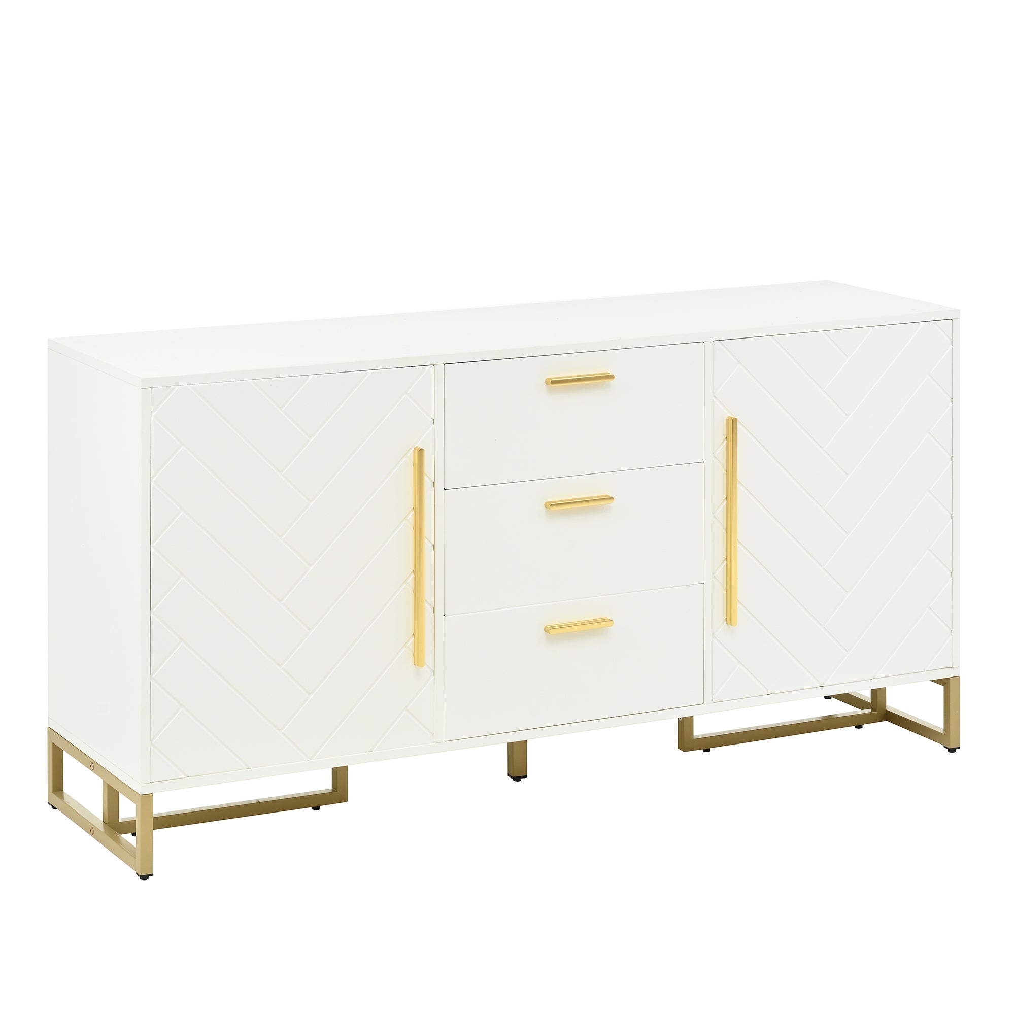 Logidon dressoir wit visgraatpatroon 145x40x75 cm 3 lades