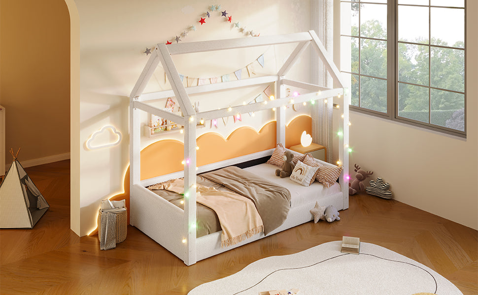 Logidon Gestoffeerd Dagbed 90x200 cm Beige Met LED Lichtstrips