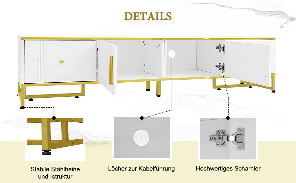 Logidon Elegant Wit TV-meubel 180x40x40 cm Gouden Trim
