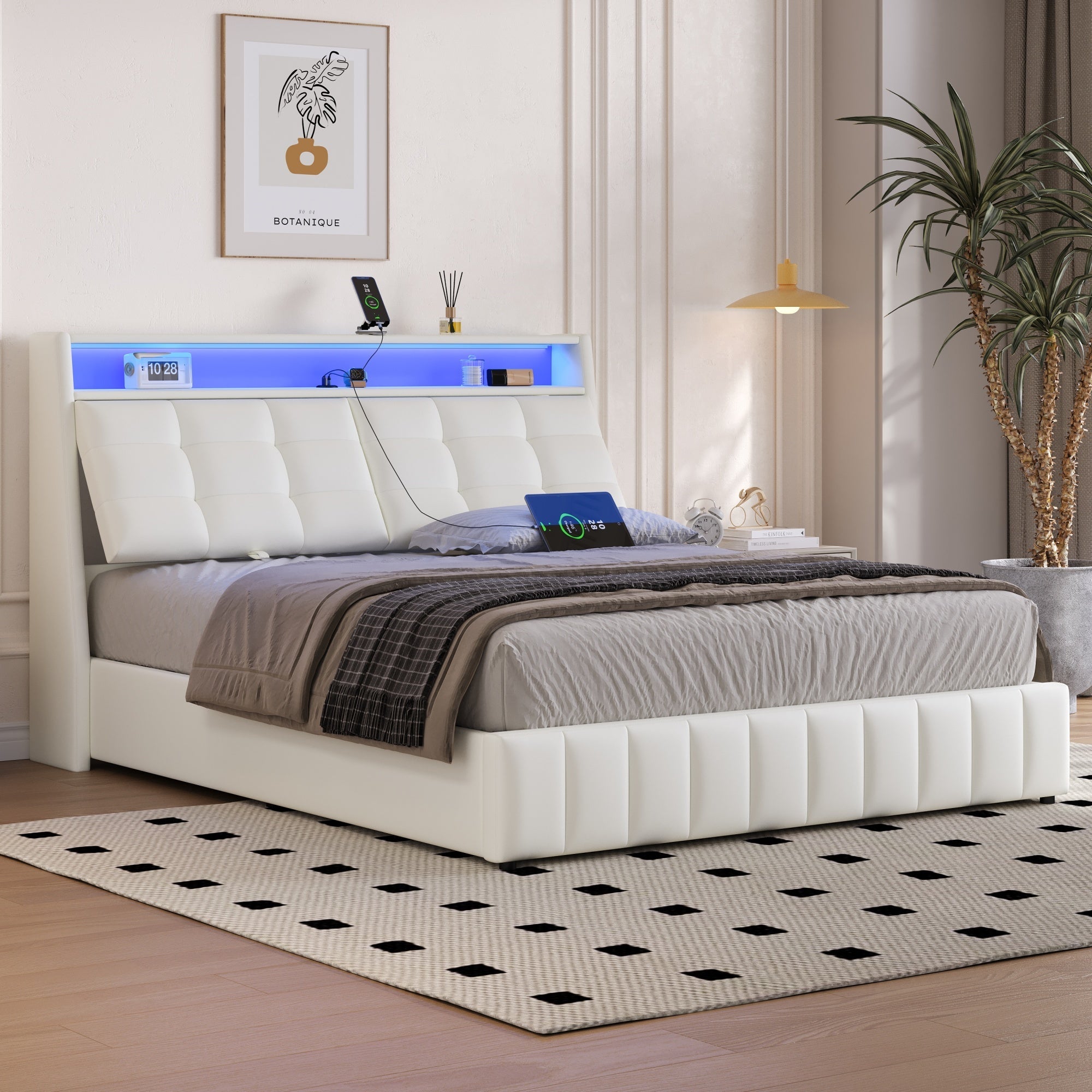 Logidon gewatteerd platformbed 160x200 met LED-licht en USB wit