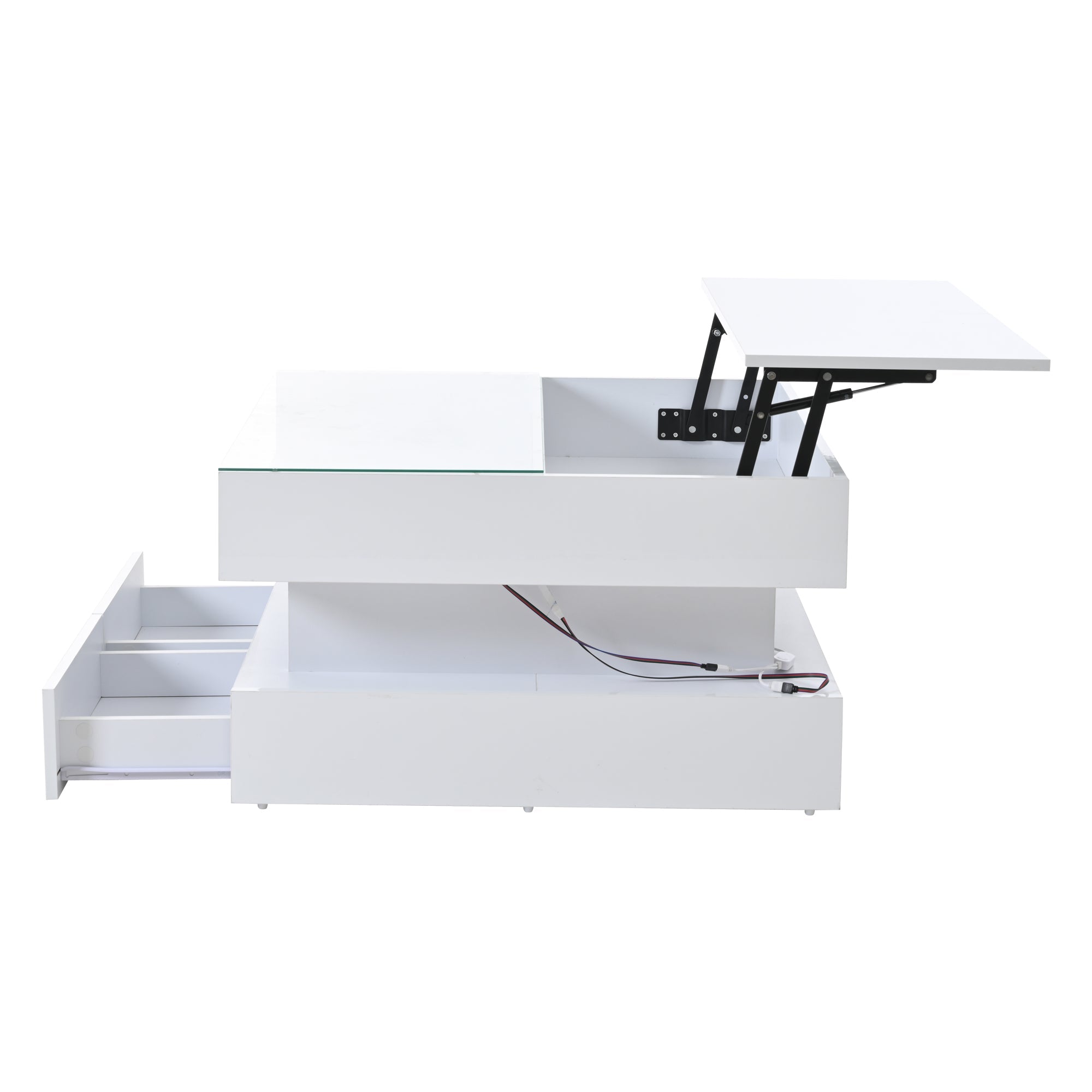 Logidon In hoogte verstelbare salontafel 80x80 cm witte LED opbergruimte