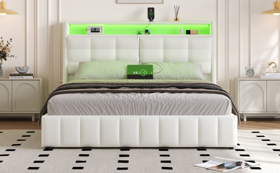 Logidon gewatteerd platformbed 160x200 met LED-licht en USB wit