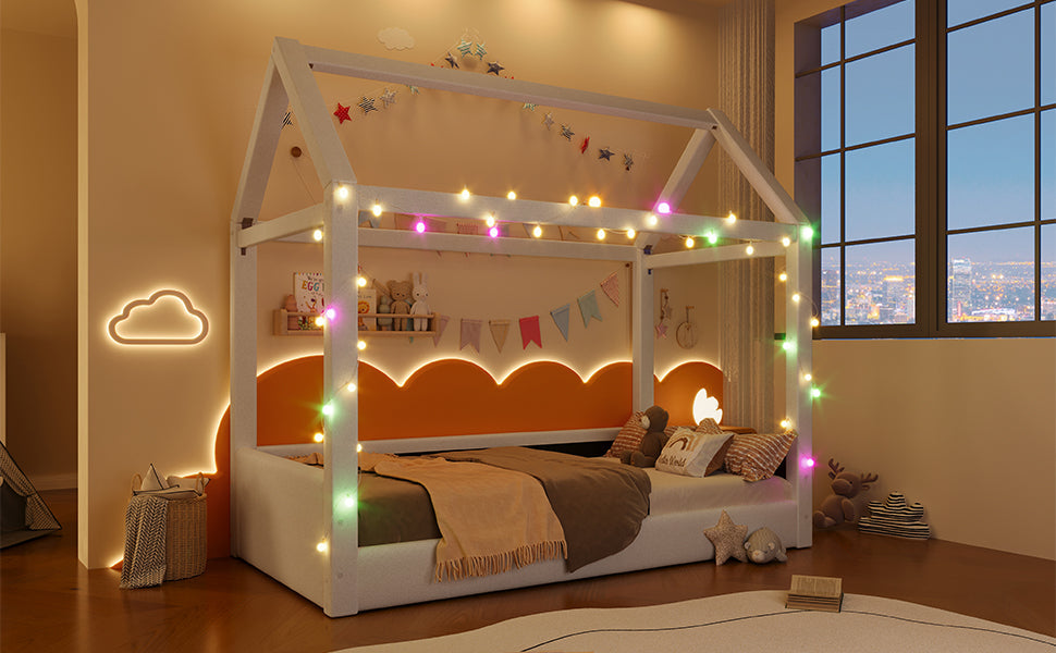 Logidon Gestoffeerd Dagbed 90x200 cm Beige Met LED Lichtstrips