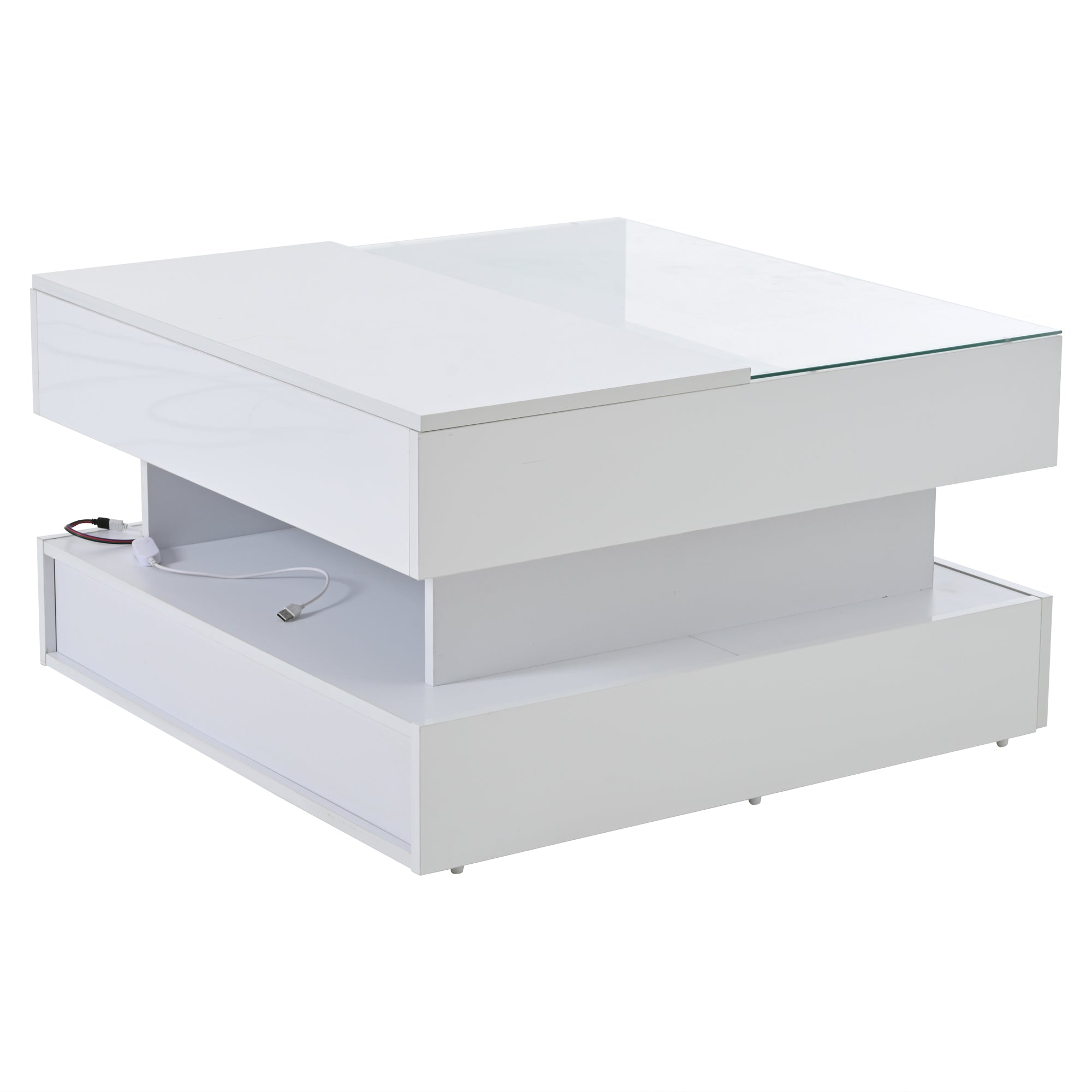 Logidon In hoogte verstelbare salontafel 80x80 cm witte LED opbergruimte
