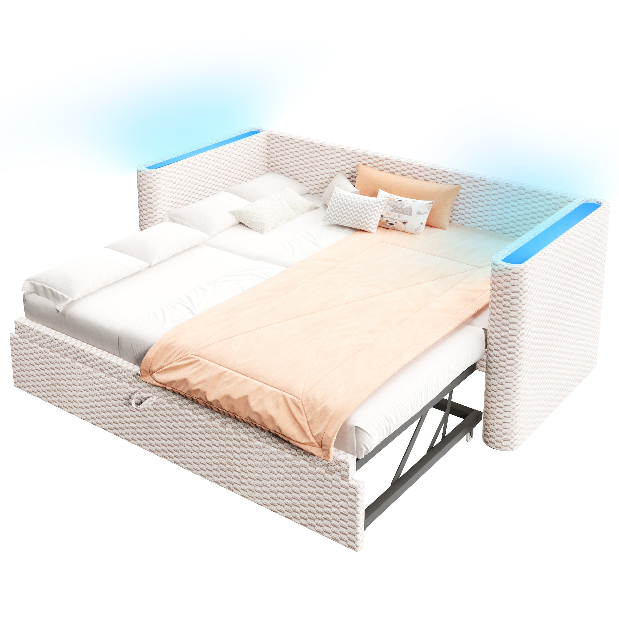 Logidon dagbed slaapbank beige fluweel 90x200/180x200 LED