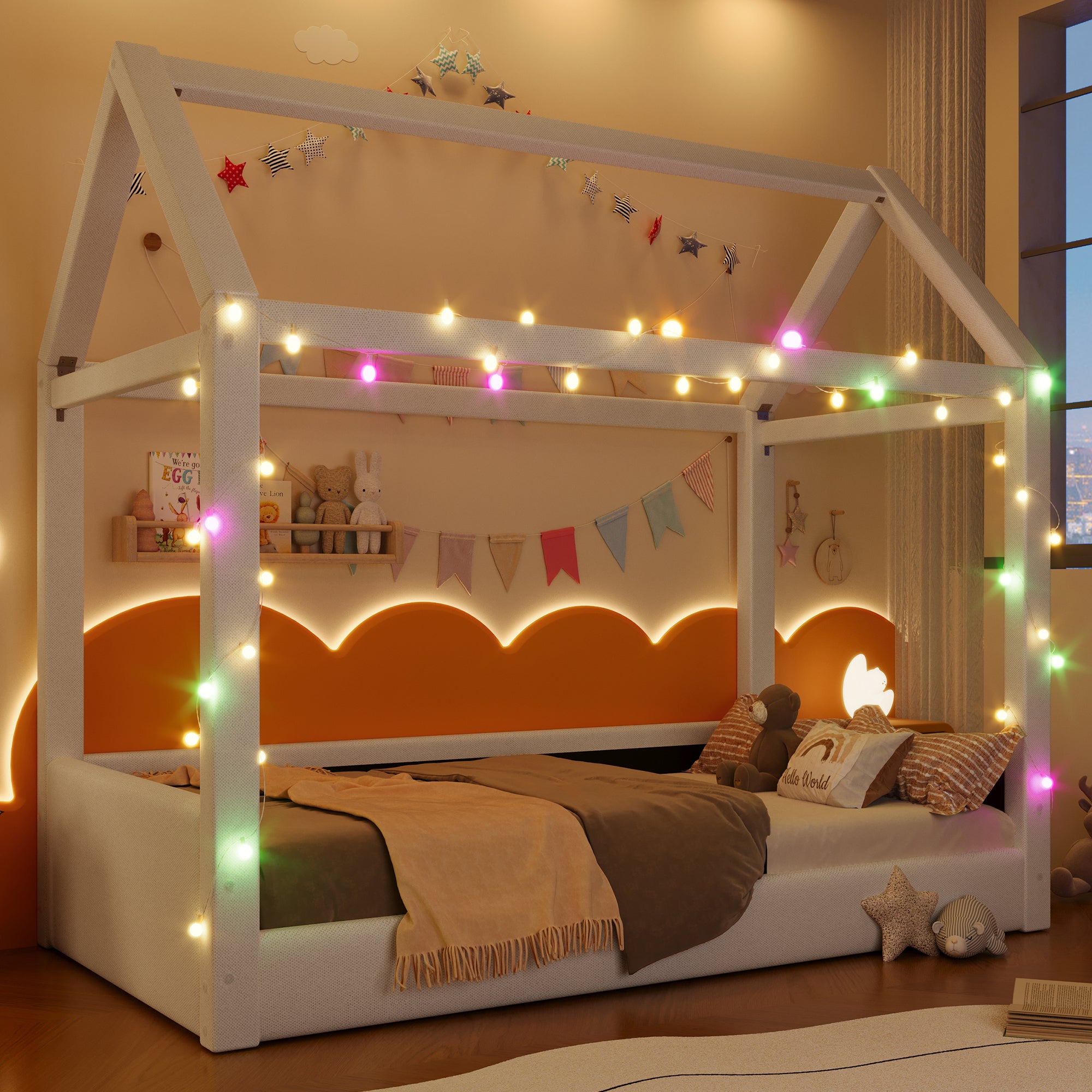 Logidon Gestoffeerd Dagbed 90x200 cm Beige Met LED Lichtstrips