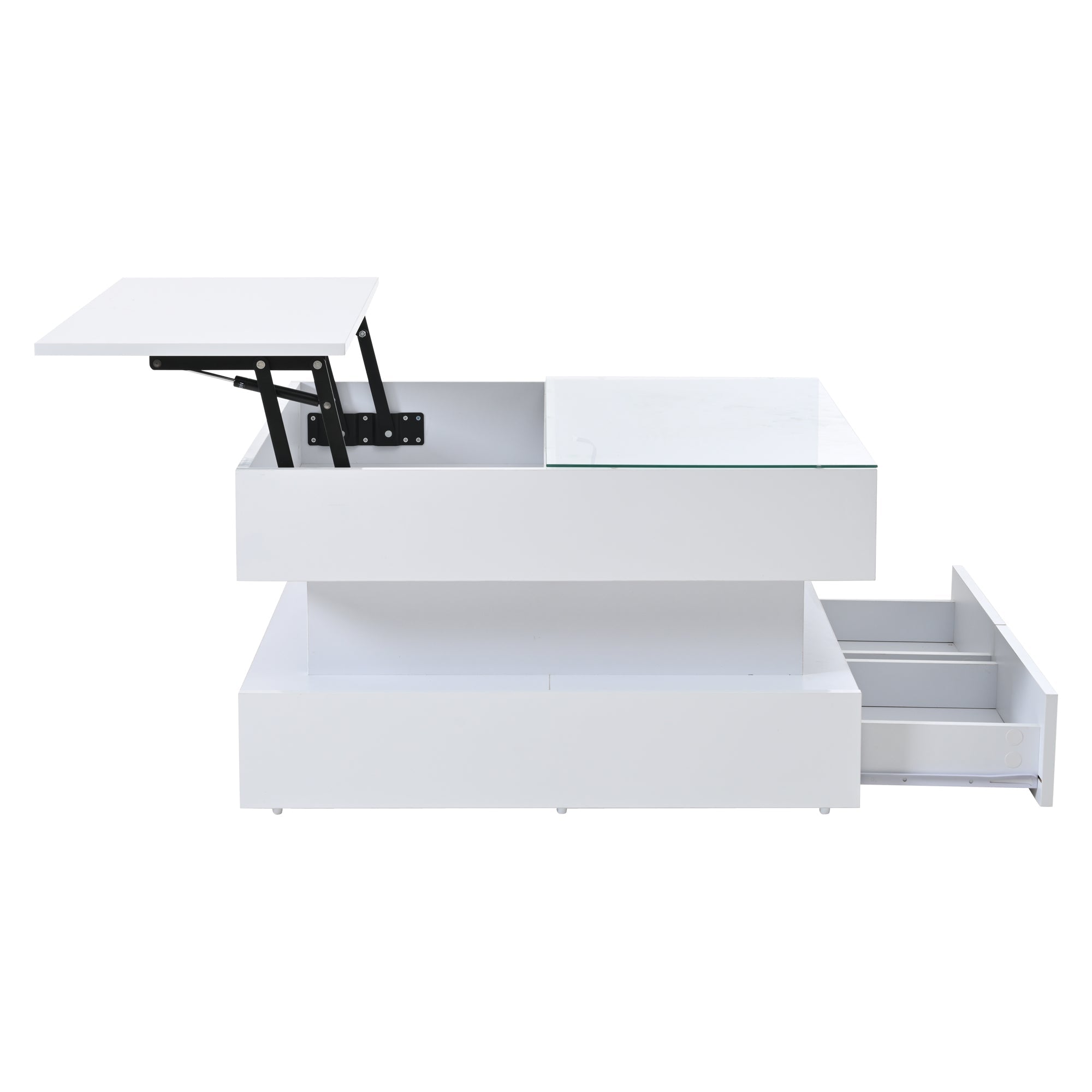 Logidon In hoogte verstelbare salontafel 80x80 cm witte LED opbergruimte