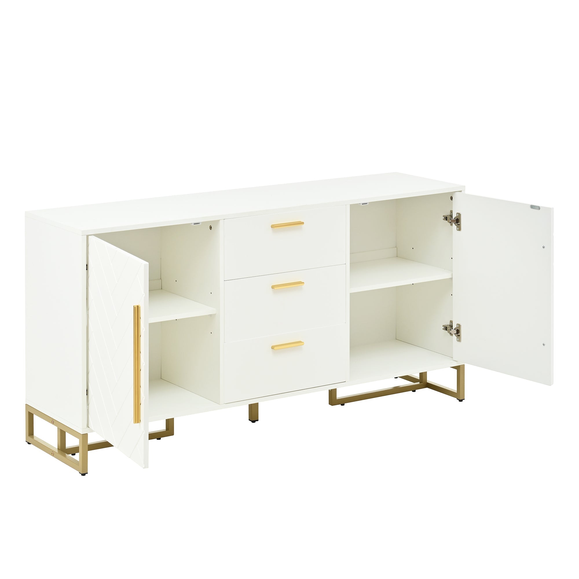 Logidon dressoir wit visgraatpatroon 145x40x75 cm 3 lades