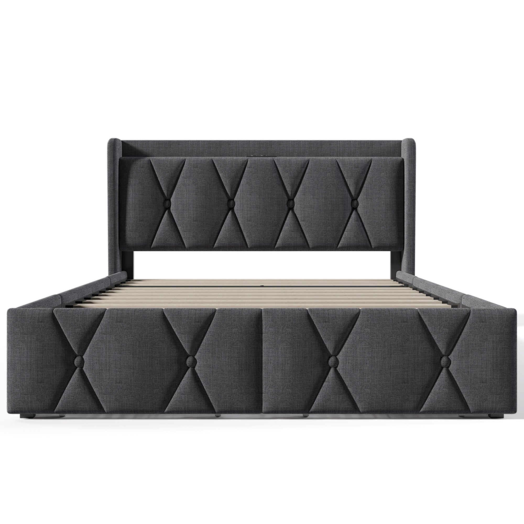 Logidon upholstered bed 140x200cm gray with USB charging function 4 drawers
