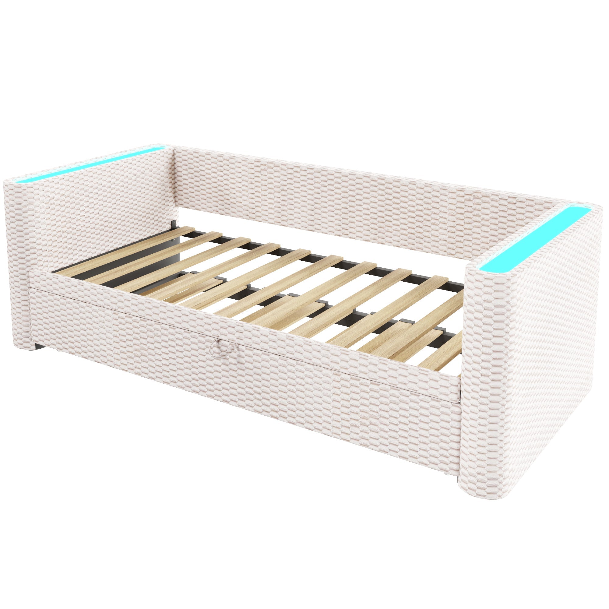 Logidon dagbed slaapbank beige fluweel 90x200/180x200 LED