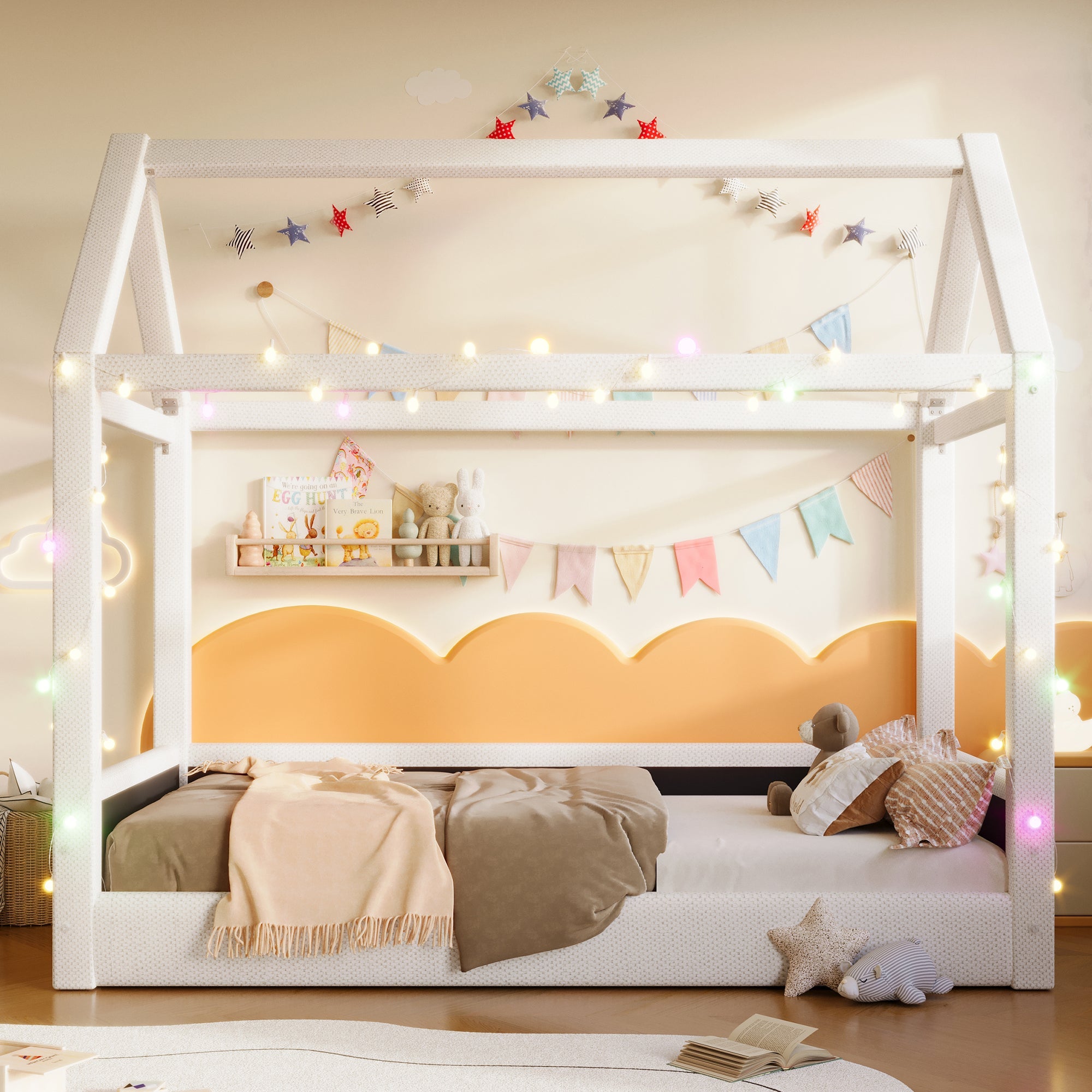 Logidon Gestoffeerd Dagbed 90x200 cm Beige Met LED Lichtstrips