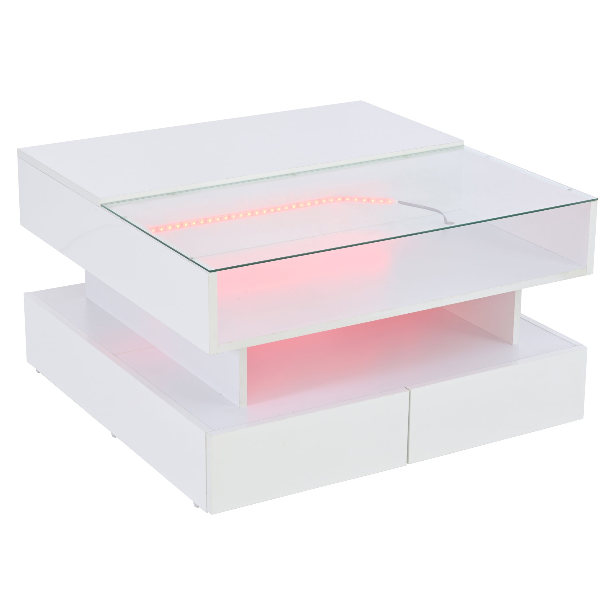 Logidon In hoogte verstelbare salontafel 80x80 cm witte LED opbergruimte
