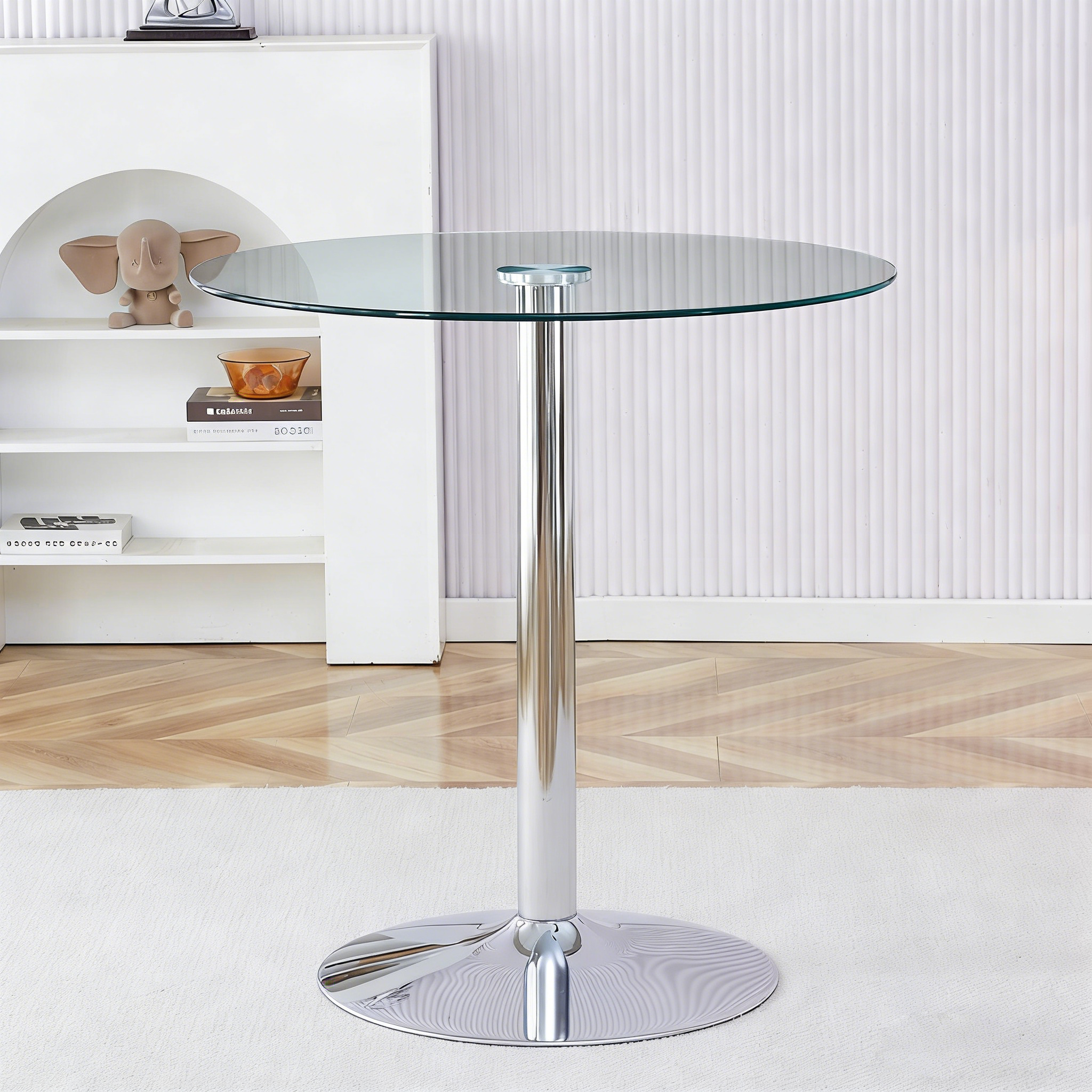 Logidon Moderne Glazen Tafel Rond 89 cm - Transparant metalen onderstel, 92 cm hoog