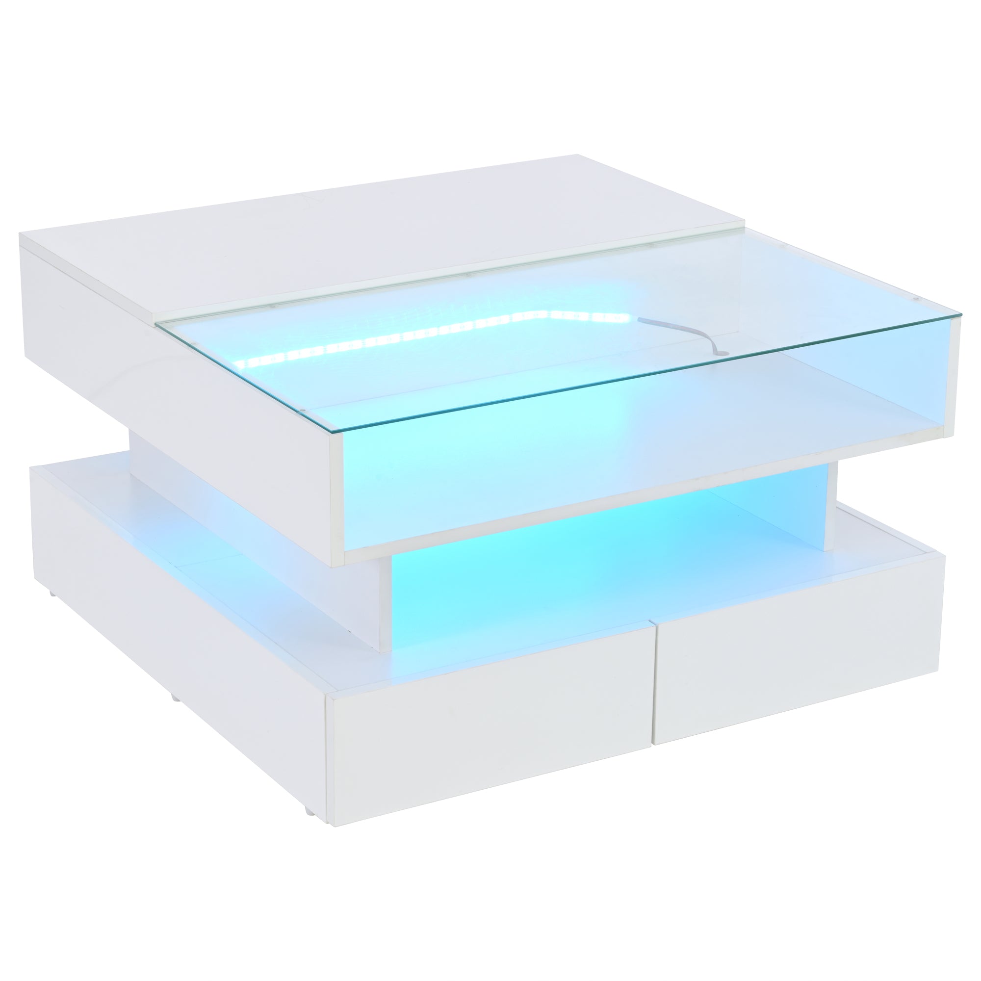 Logidon In hoogte verstelbare salontafel 80x80 cm witte LED opbergruimte