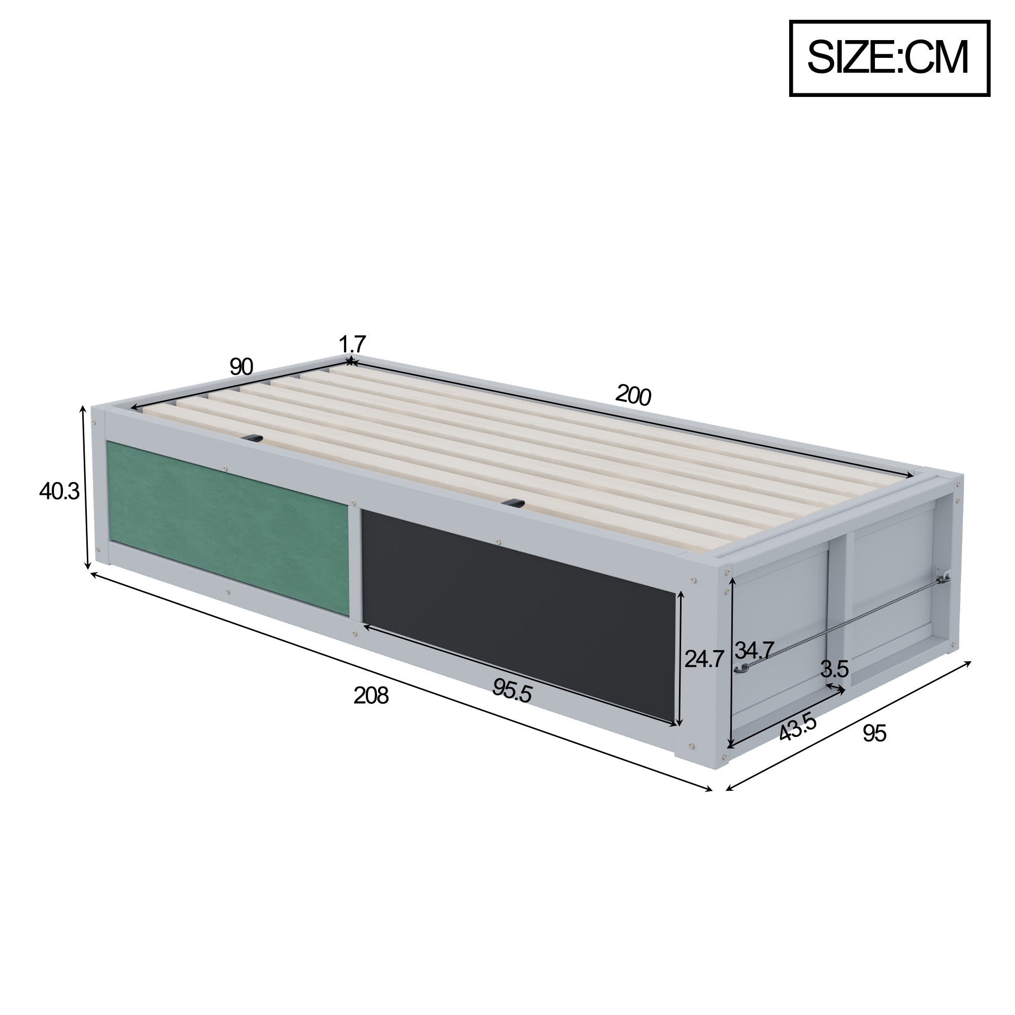 Logidon Kinderbed 90x200 cm met hydraulische opbergruimte Grijs