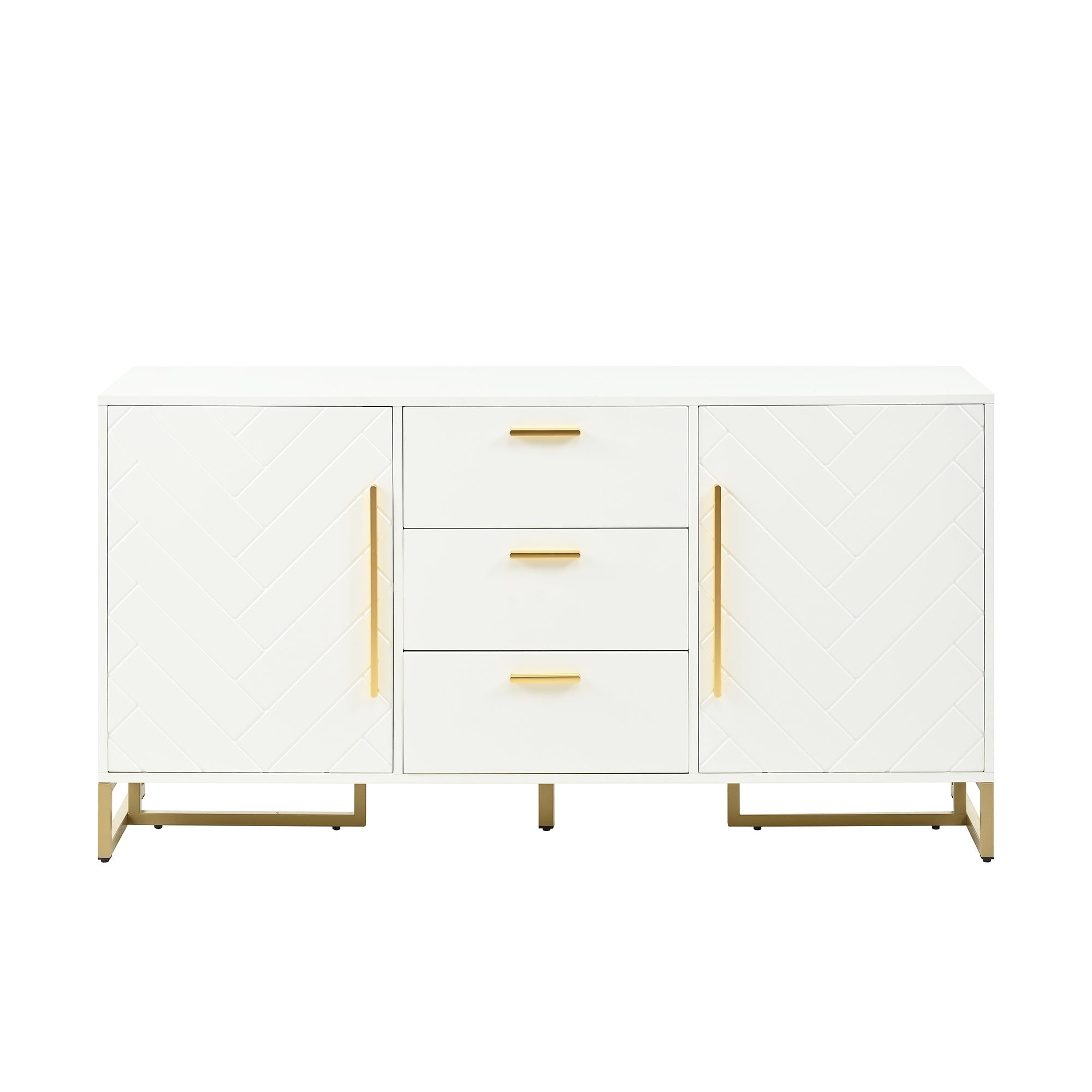 Logidon dressoir wit visgraatpatroon 145x40x75 cm 3 lades